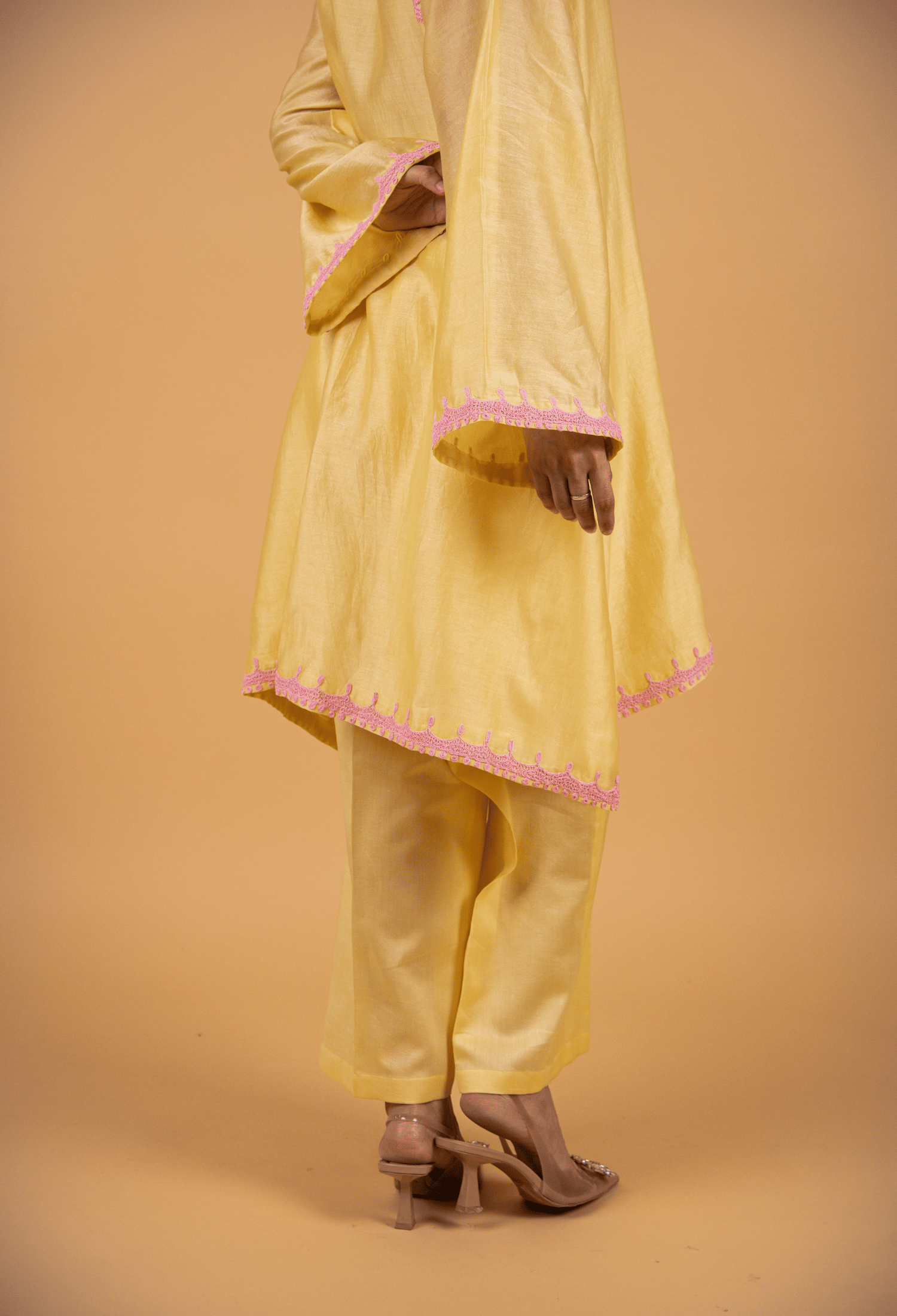 Cage Chanderi Co-ord Set - Yellow