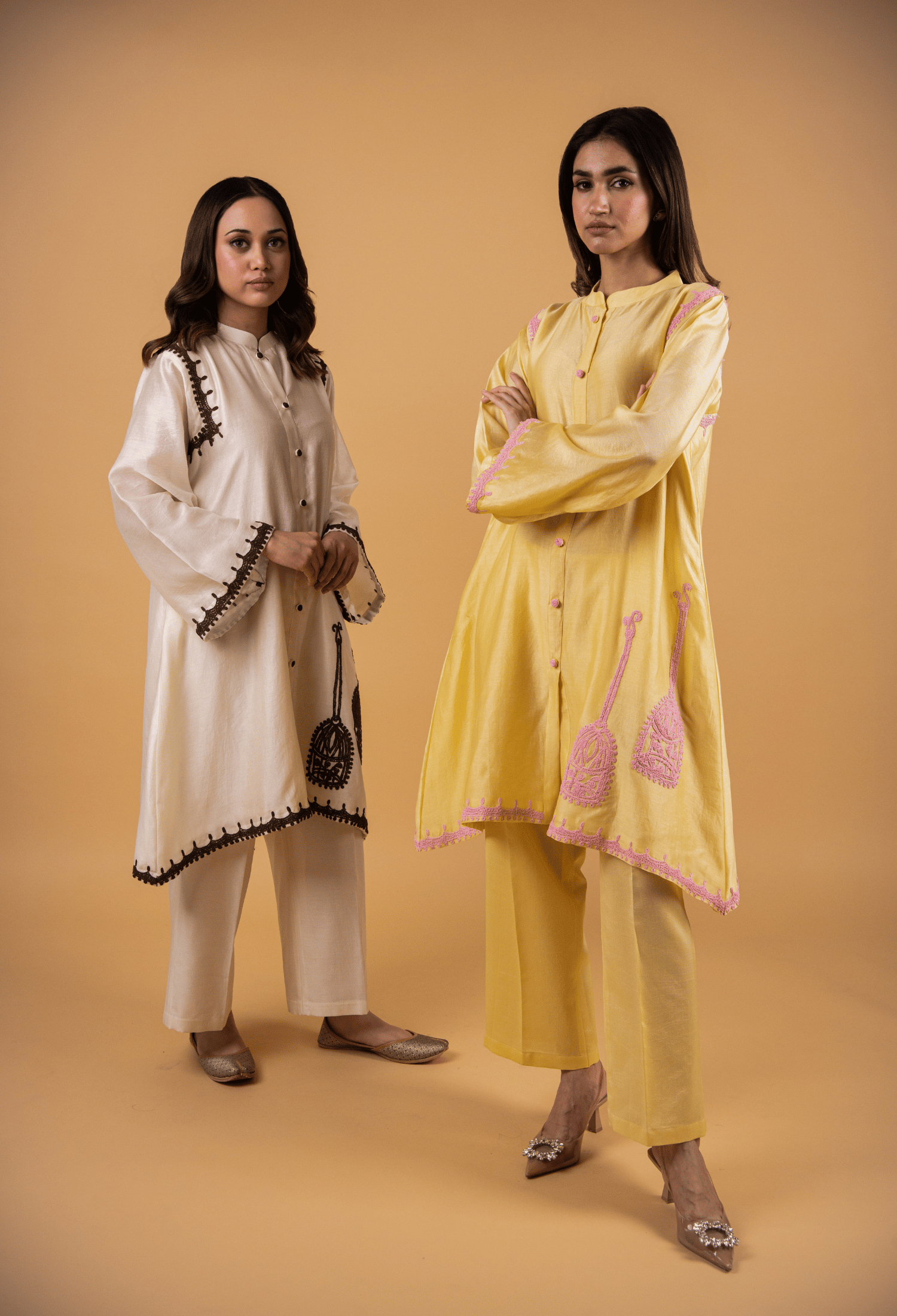 Cage Chanderi Co-ord Set - Yellow