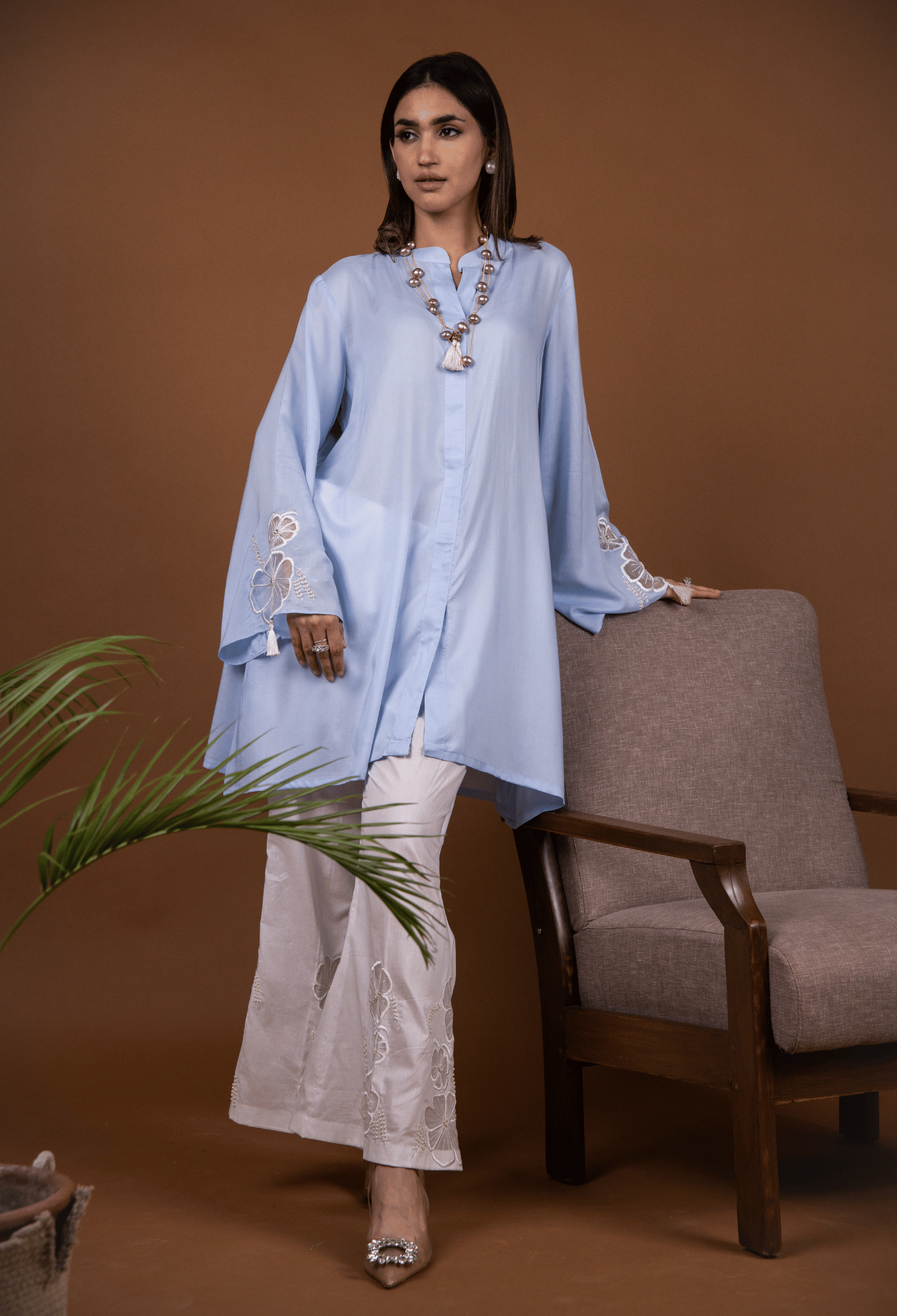 Floral Lawn Co-ord Set - Powder Blue