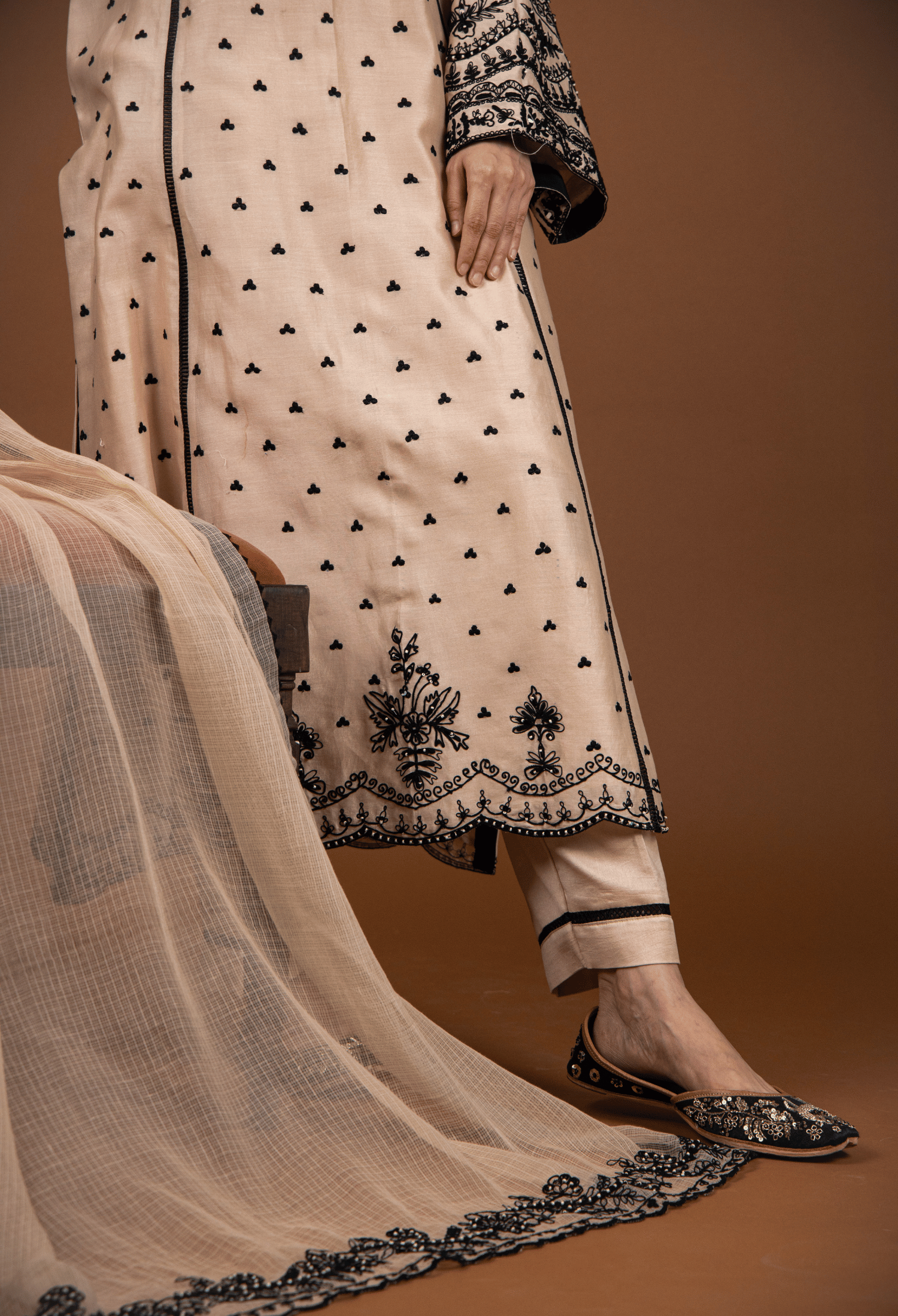 Dori Embroidered Chanderi Suit - Beige