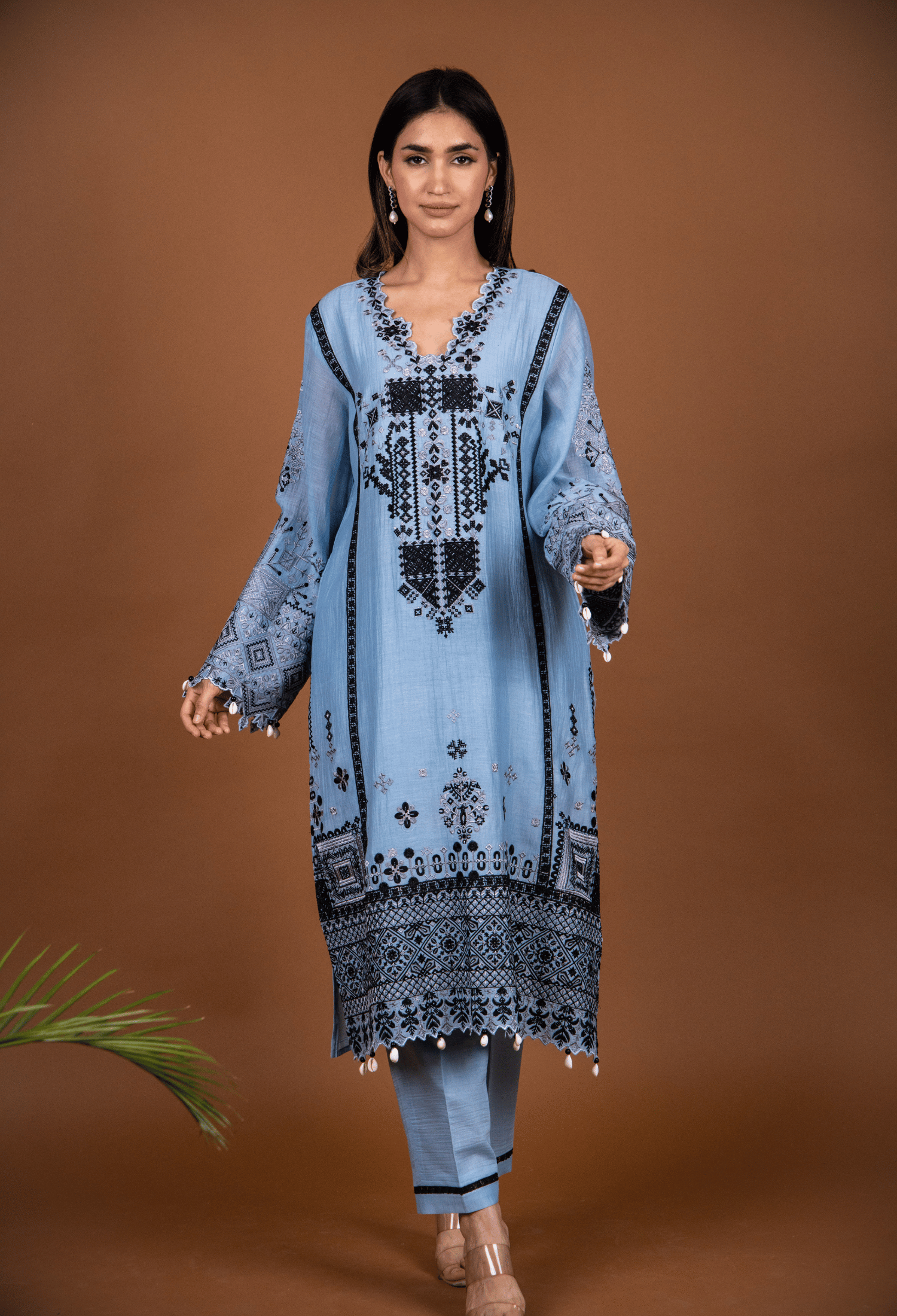 Cross Stitch Chanderi Kurta Set - Blue
