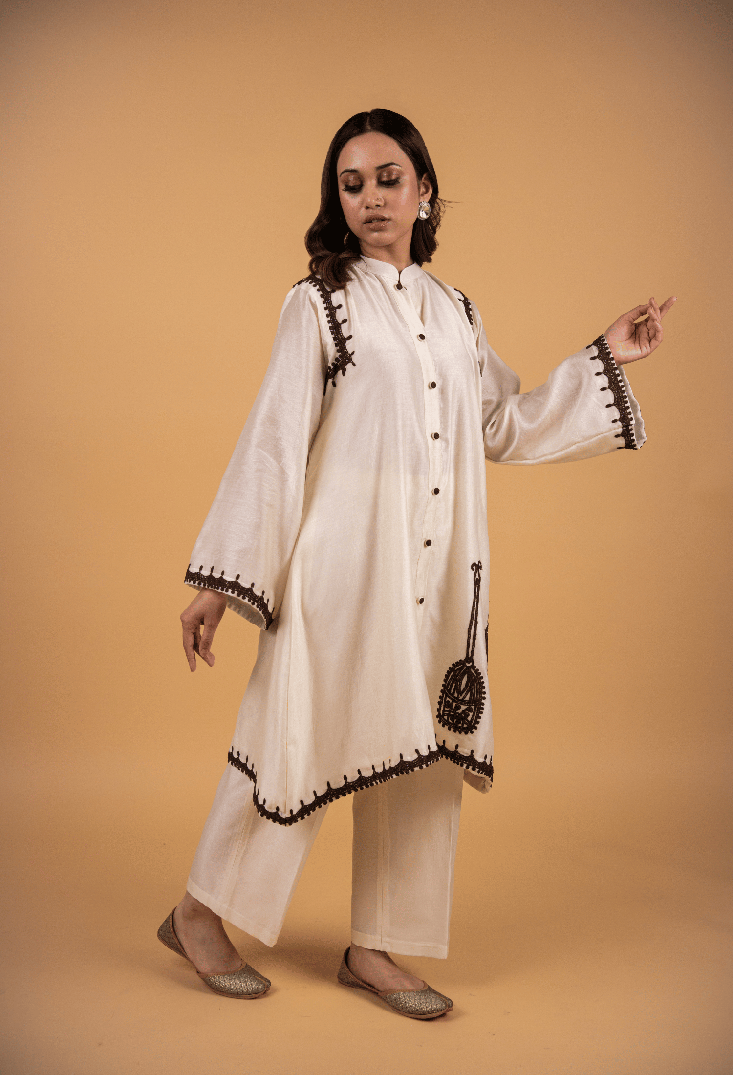 Cage Chanderi Co-ord Set - Milky White