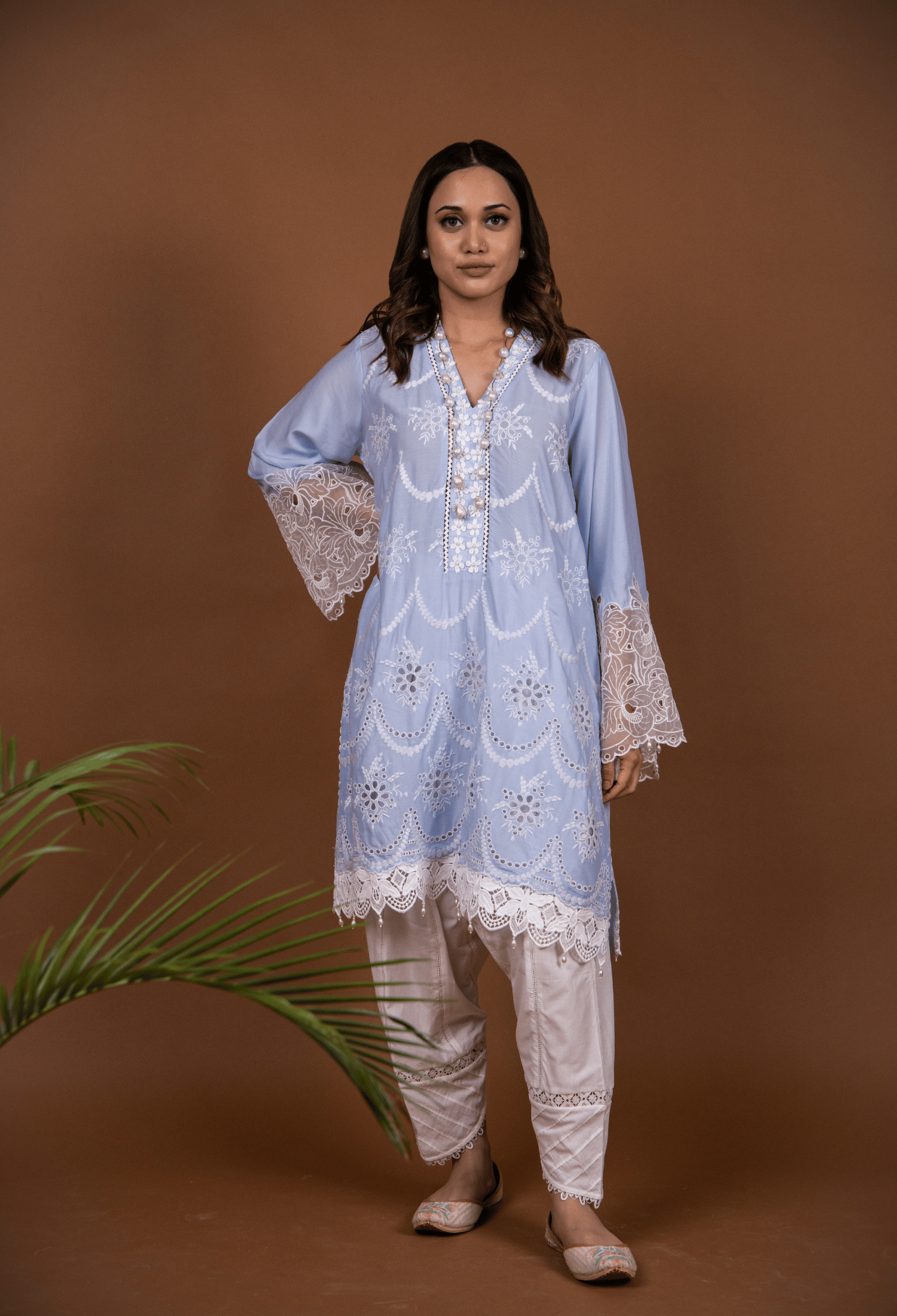 Chikankari Lawn Kurta Set - Powder Blue