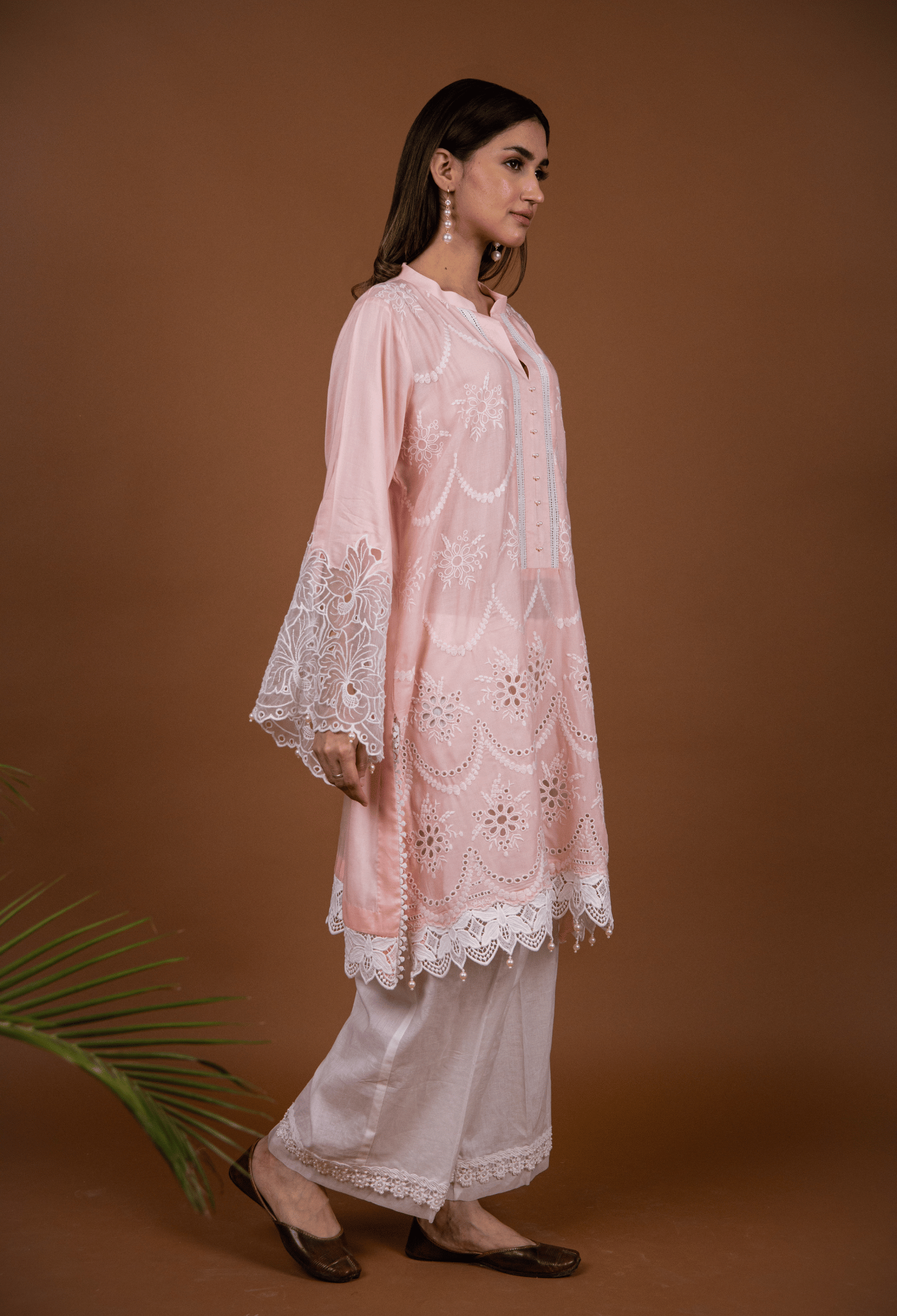 Chikankari Lawn Kurta Set - Light Peach