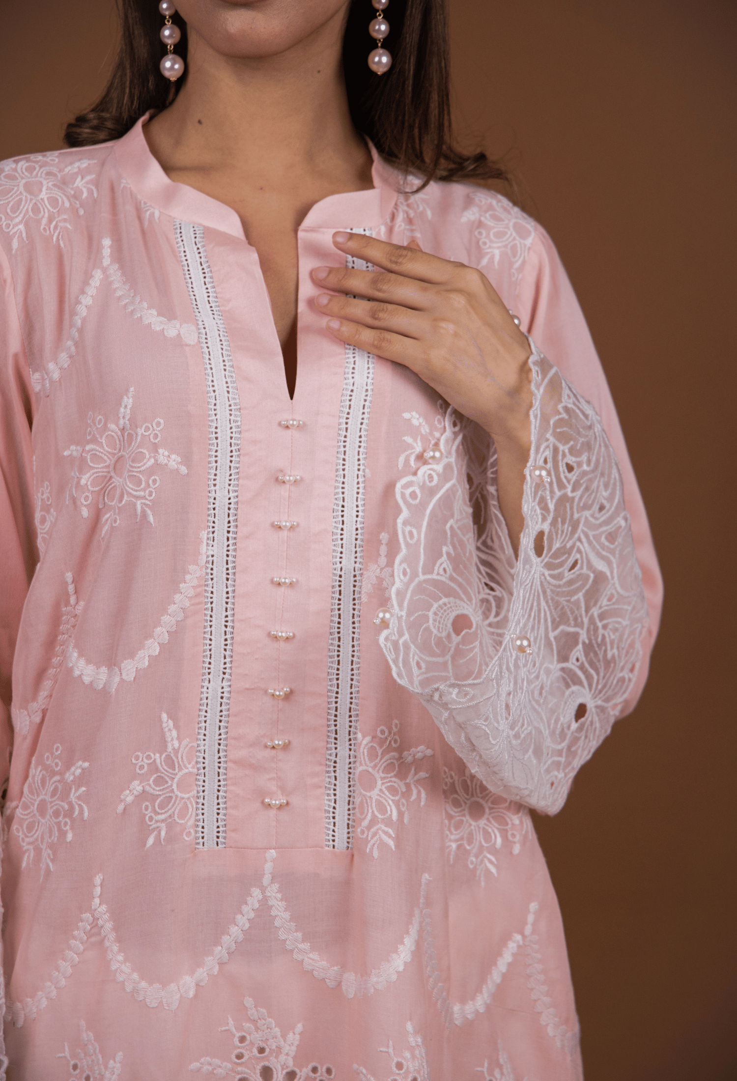 Chikankari Lawn Kurta Set - Light Peach