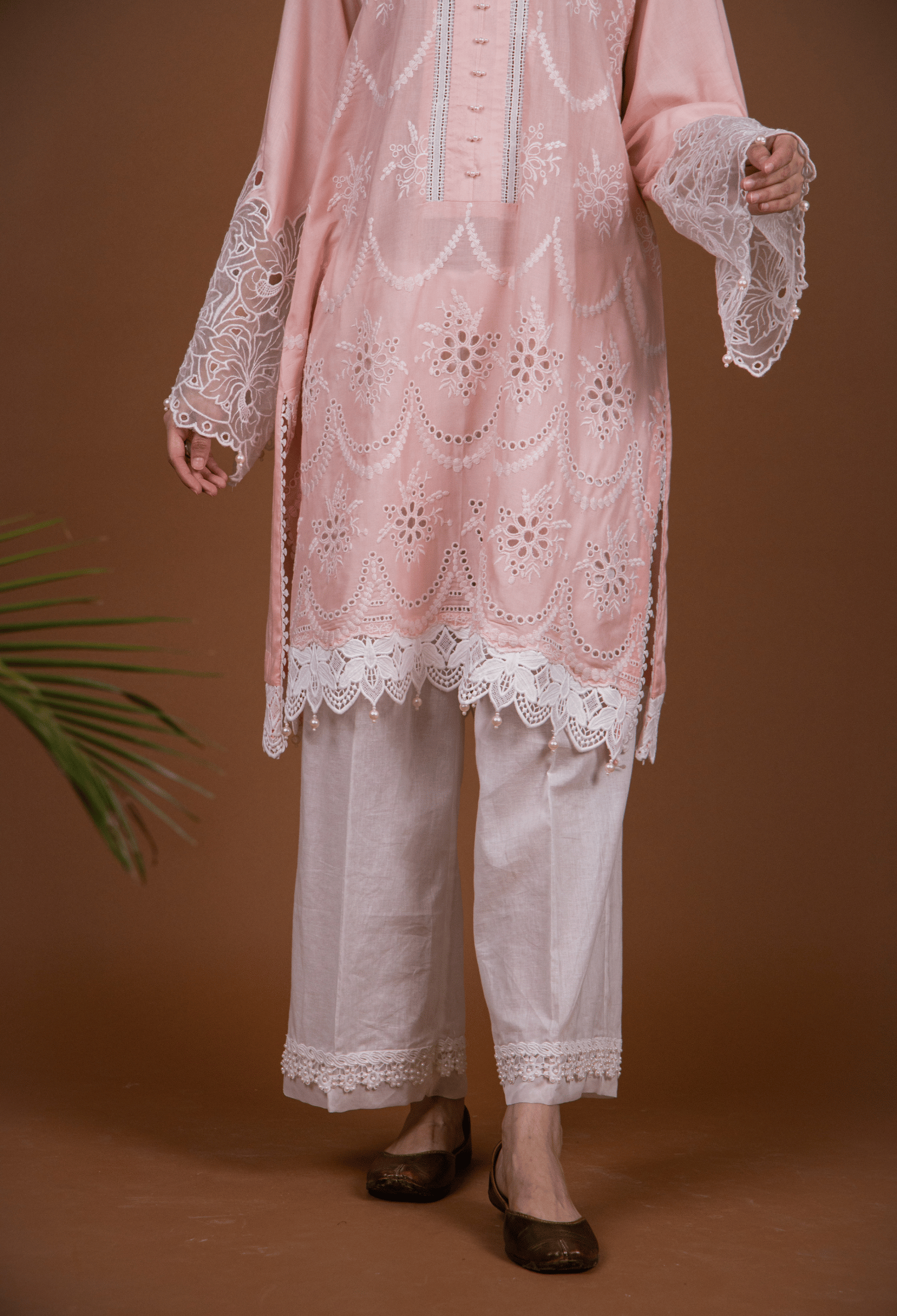 Chikankari Lawn Kurta Set - Light Peach