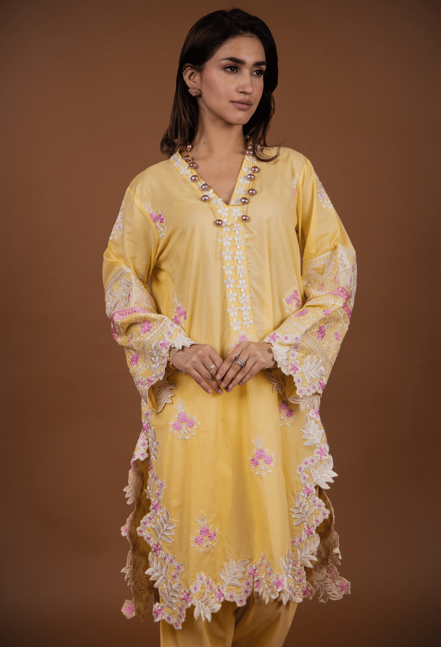 Floral Cutwork Kurta Set - Yellow