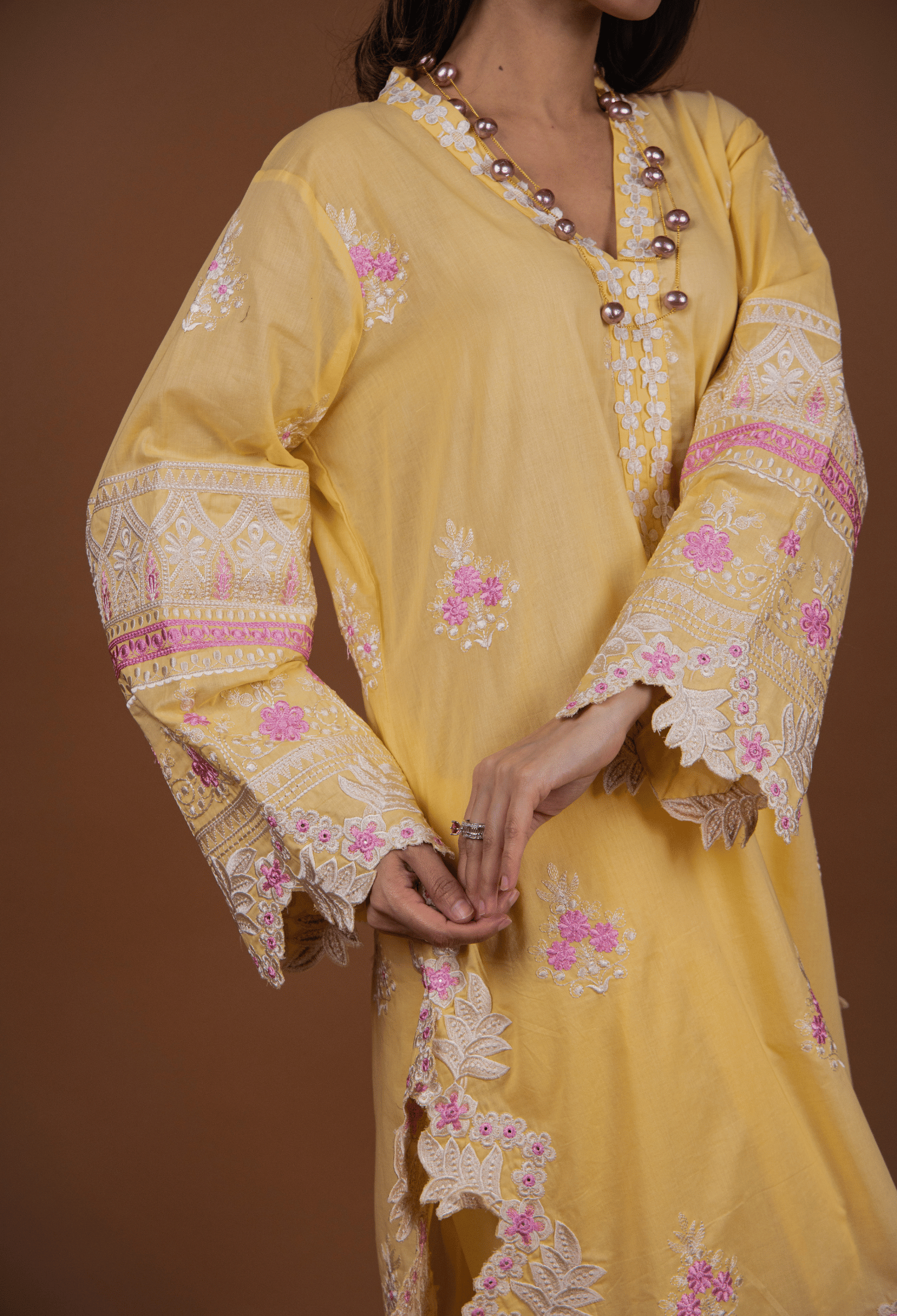 Floral Cutwork Kurta Set - Yellow