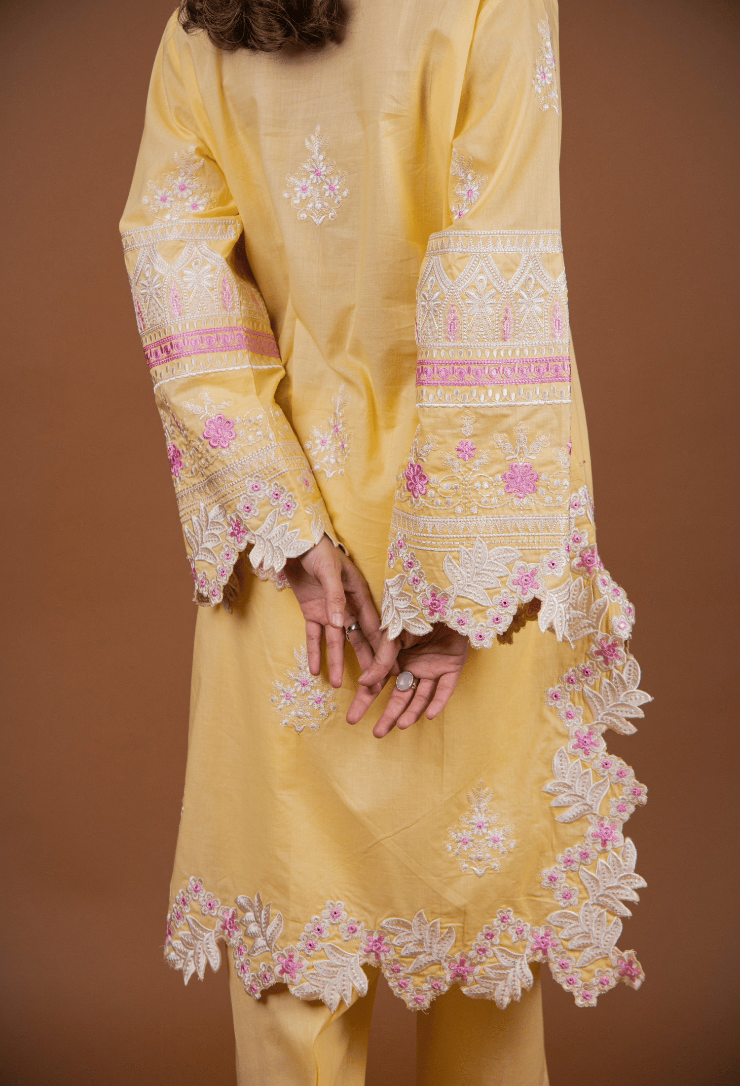 Floral Cutwork Kurta Set - Yellow