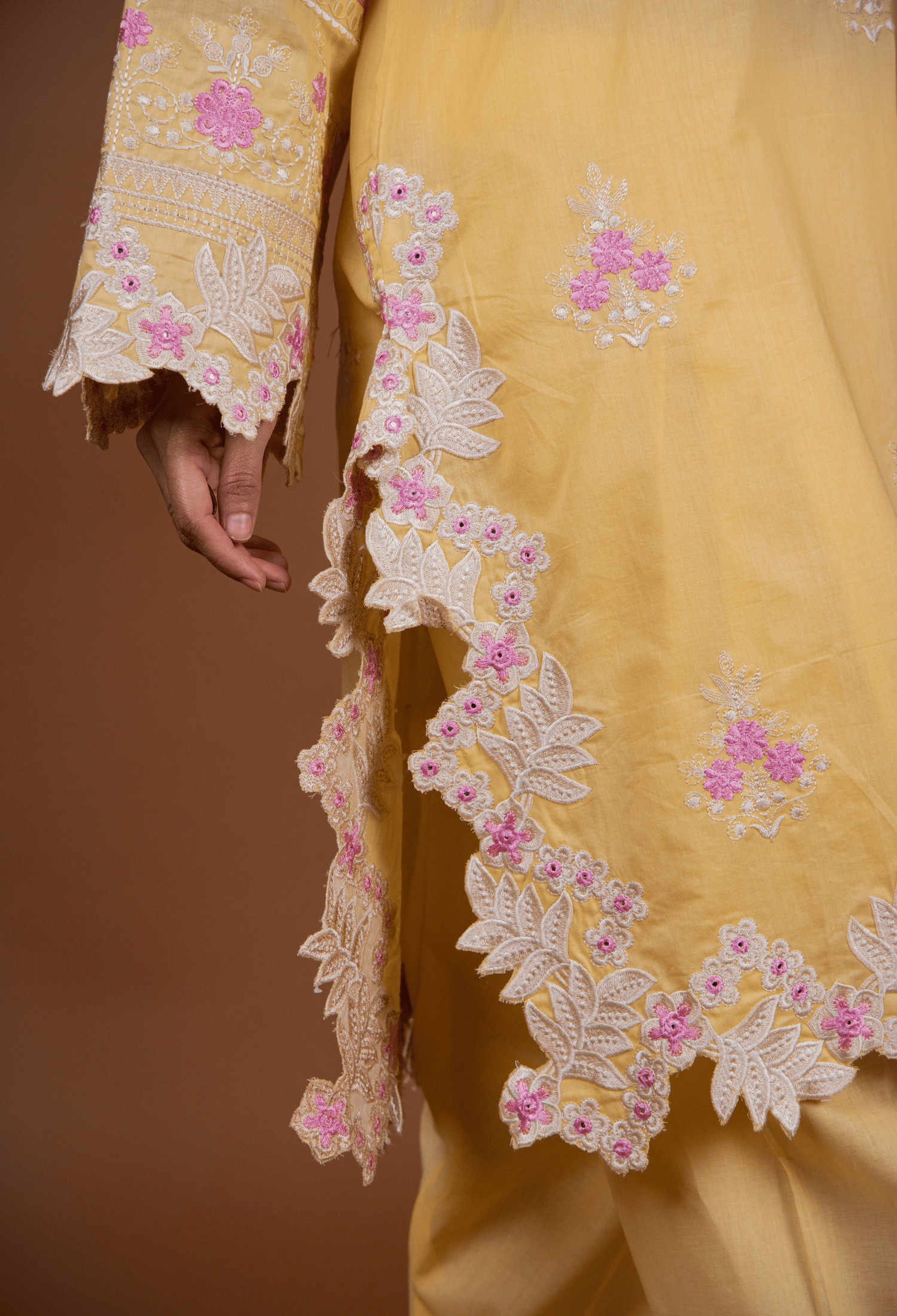 Floral Cutwork Kurta Set - Yellow