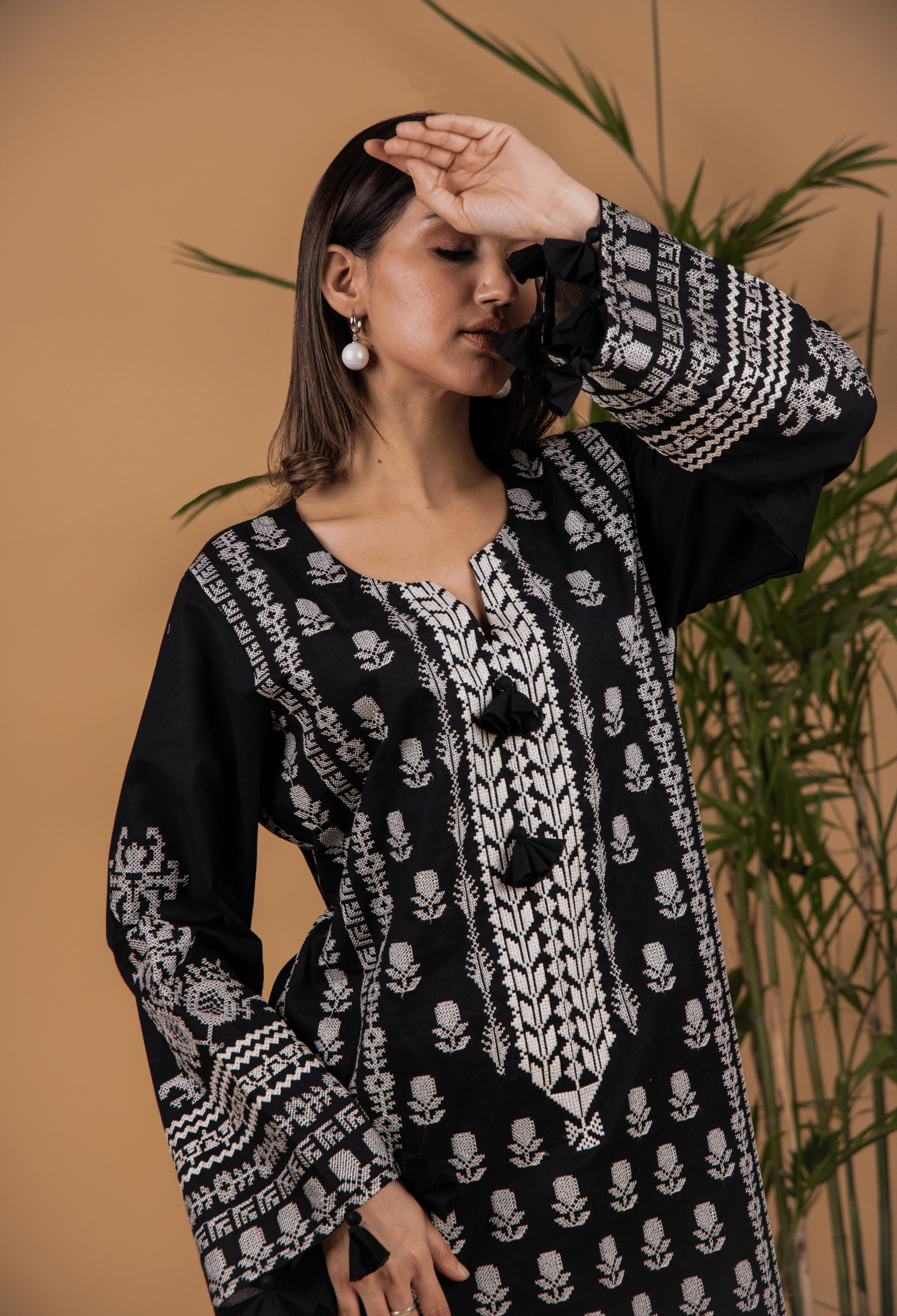 Cross Stitch Lawn Kurta Set - Black