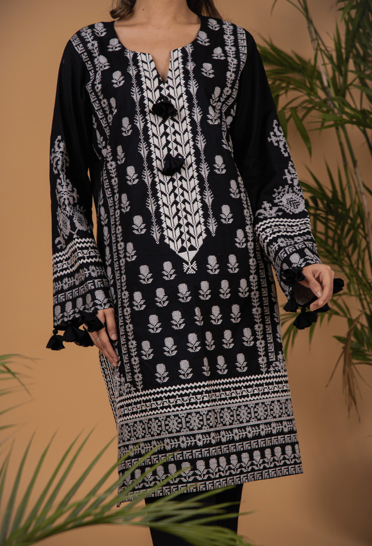 Cross Stitch Lawn Kurta Set - Black