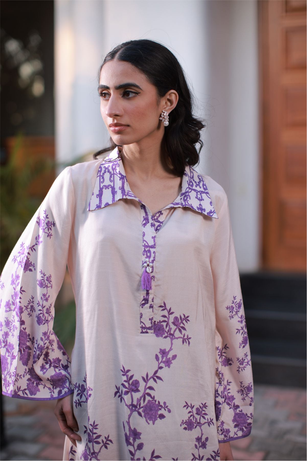 Peach Floral Silk Co-ord Set