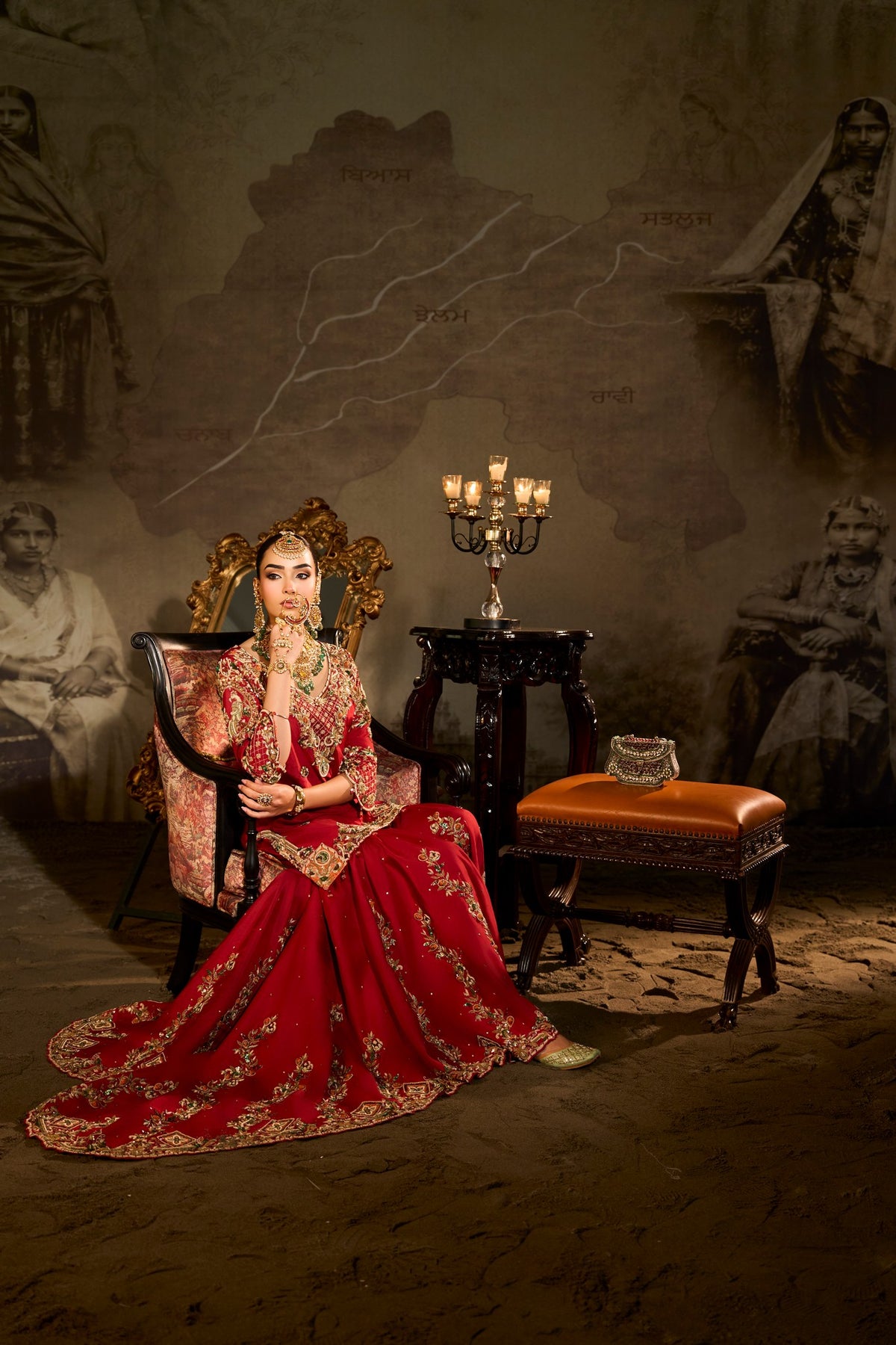 Jhelum - Red Gharara with Trail Joda