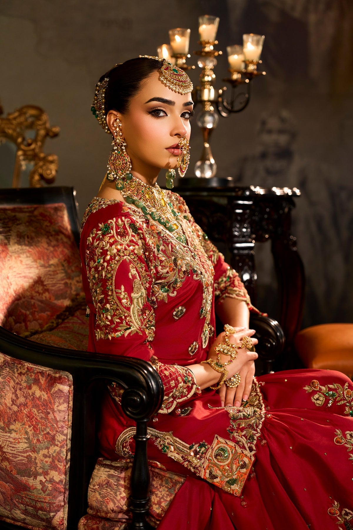 Jhelum - Red Gharara with Trail Joda