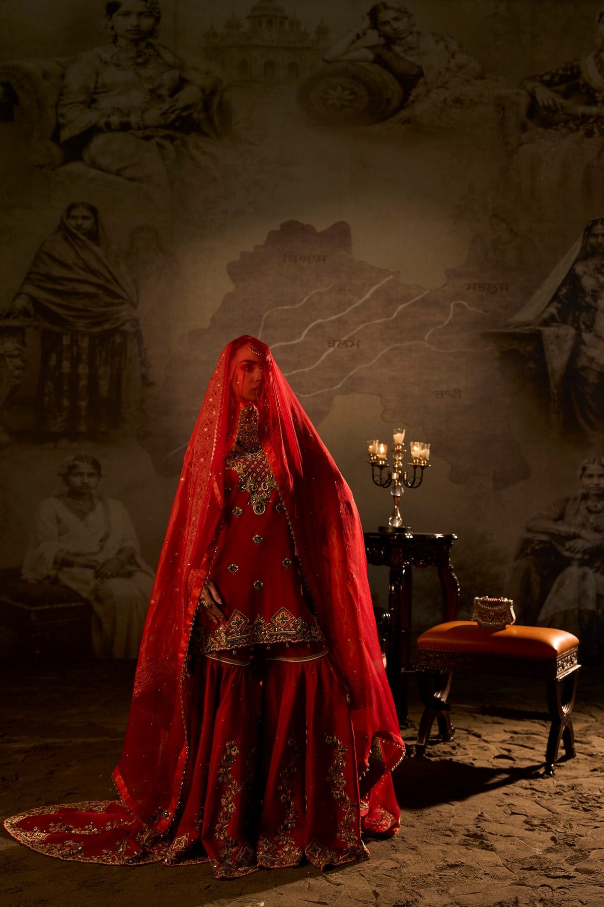 Jhelum - Red Gharara with Trail Joda