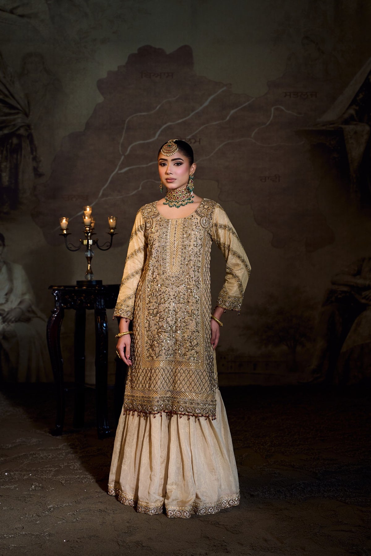 Satluj - Gold Ivory Gharara