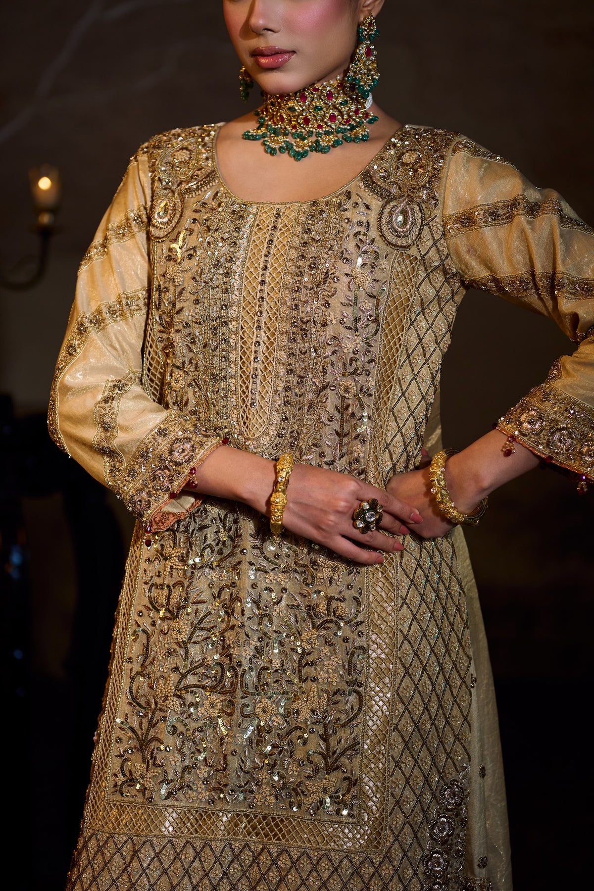Satluj - Gold Ivory Gharara