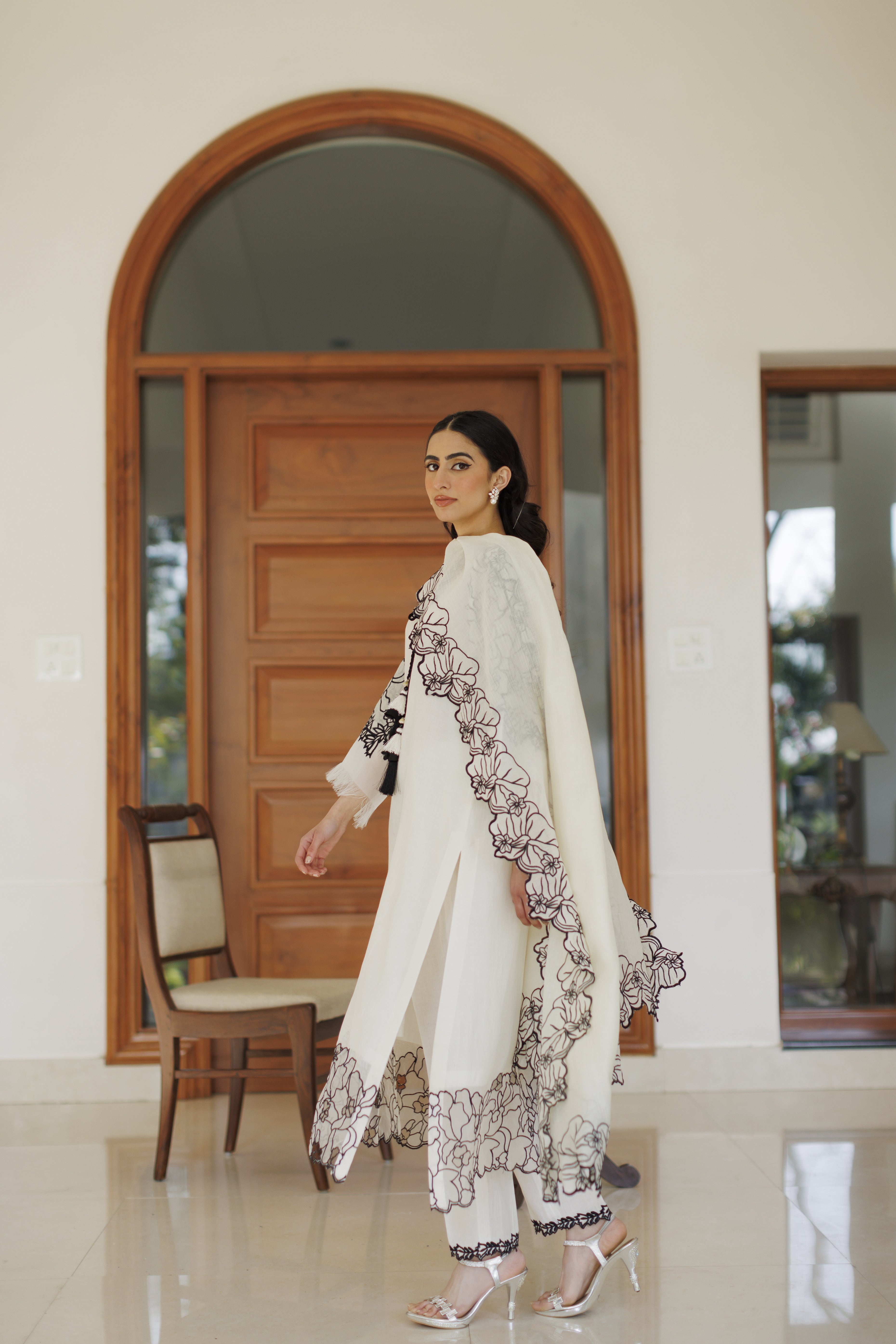 Off White Floral Cutwork Shirt with Dupatta