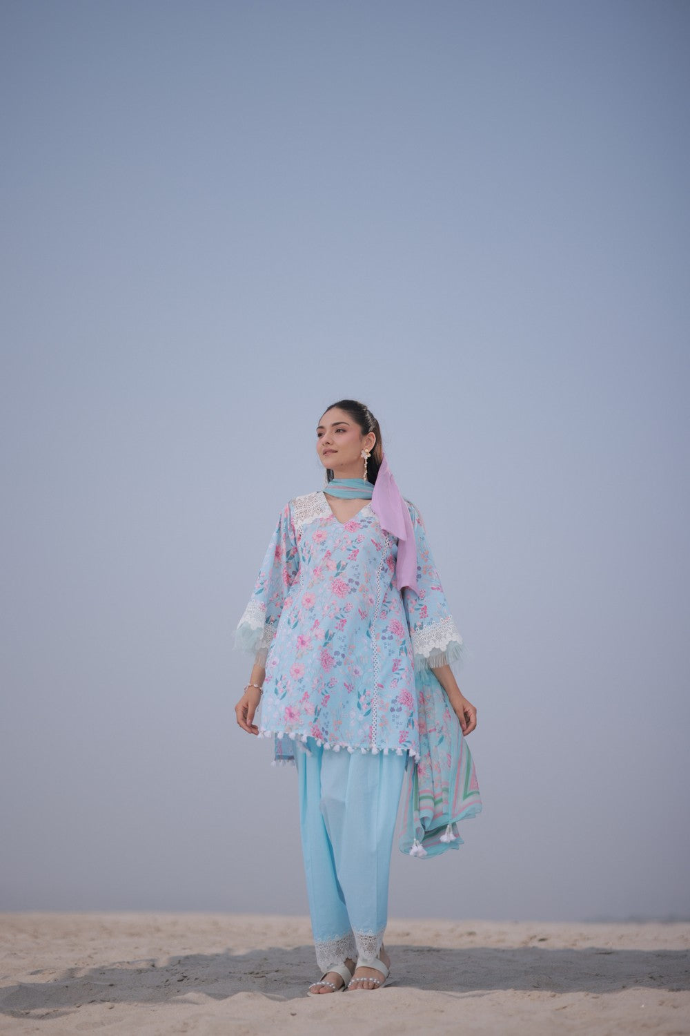 Blue Printed Lawn Suit