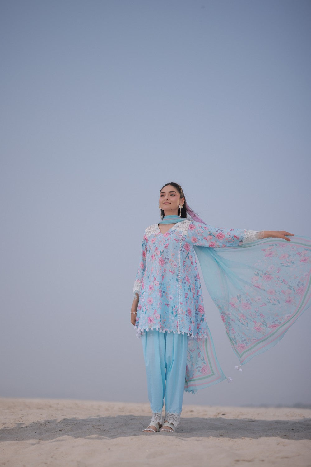 Sky Blue Printed Lawn Suit