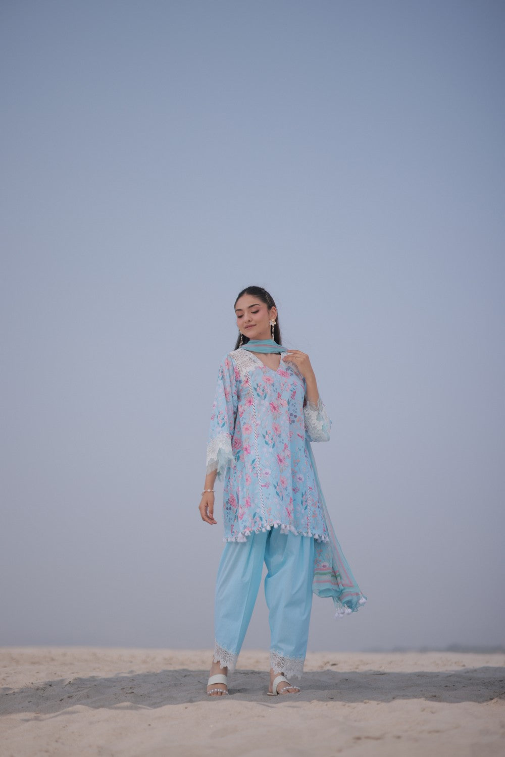 Sky Blue Printed Lawn Suit