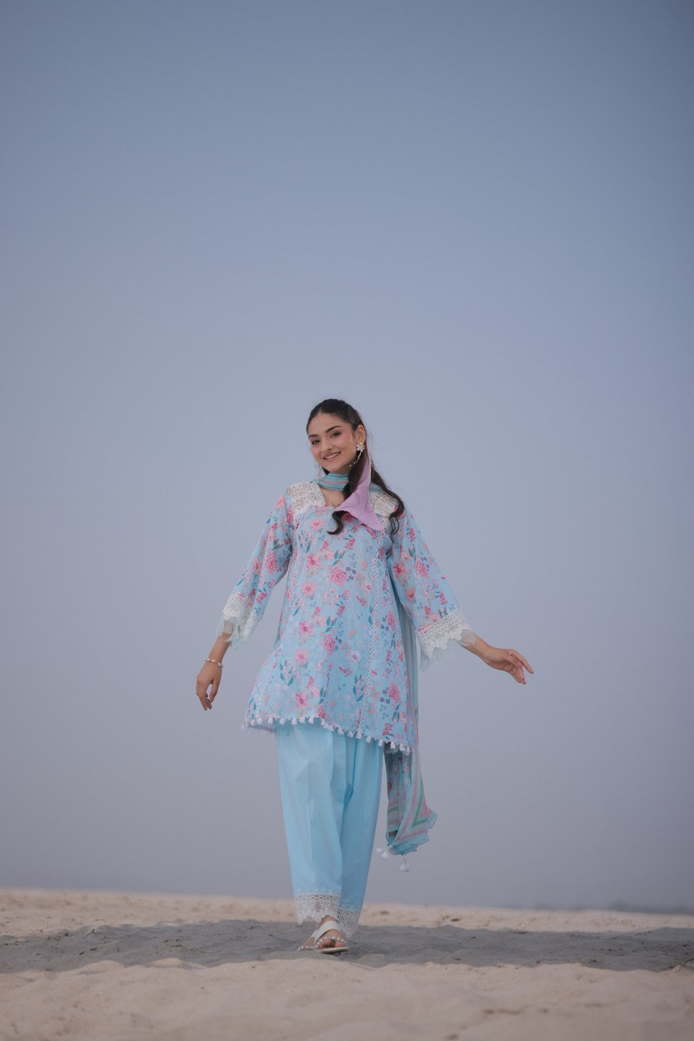 Sky Blue Printed Lawn Suit