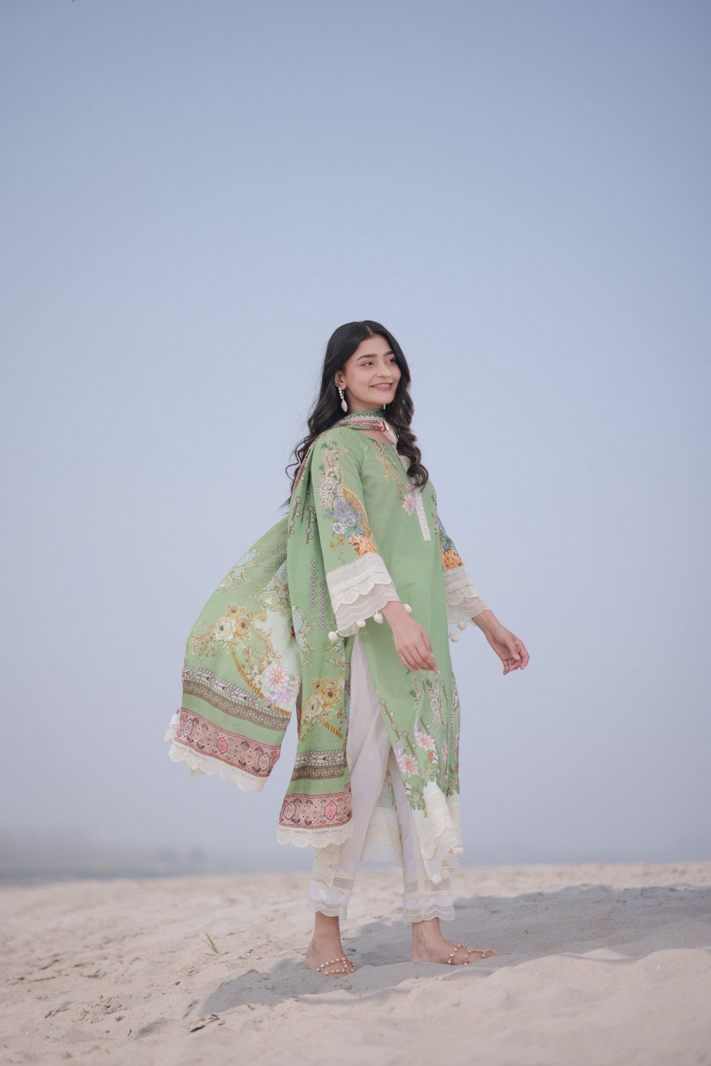 Green Printed Lawn Suit
