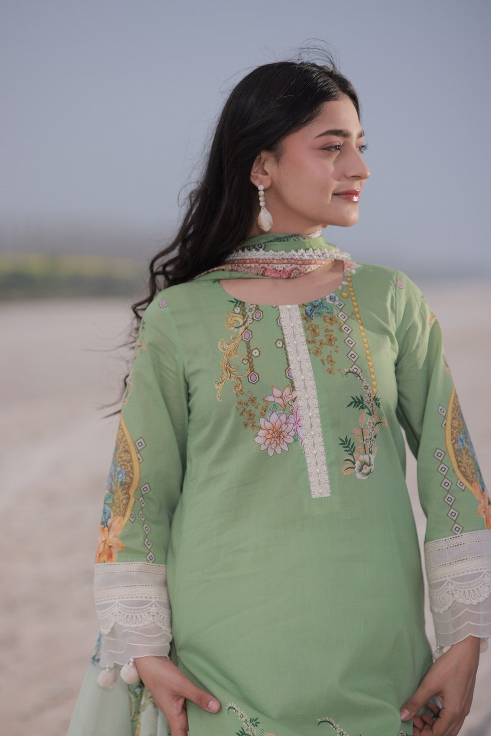 Green Printed Lawn Suit