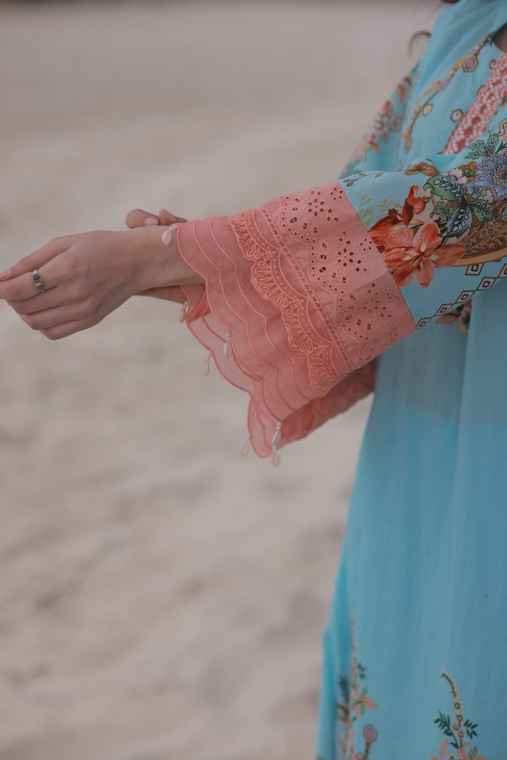 Blue & Peach Printed Lawn Suit
