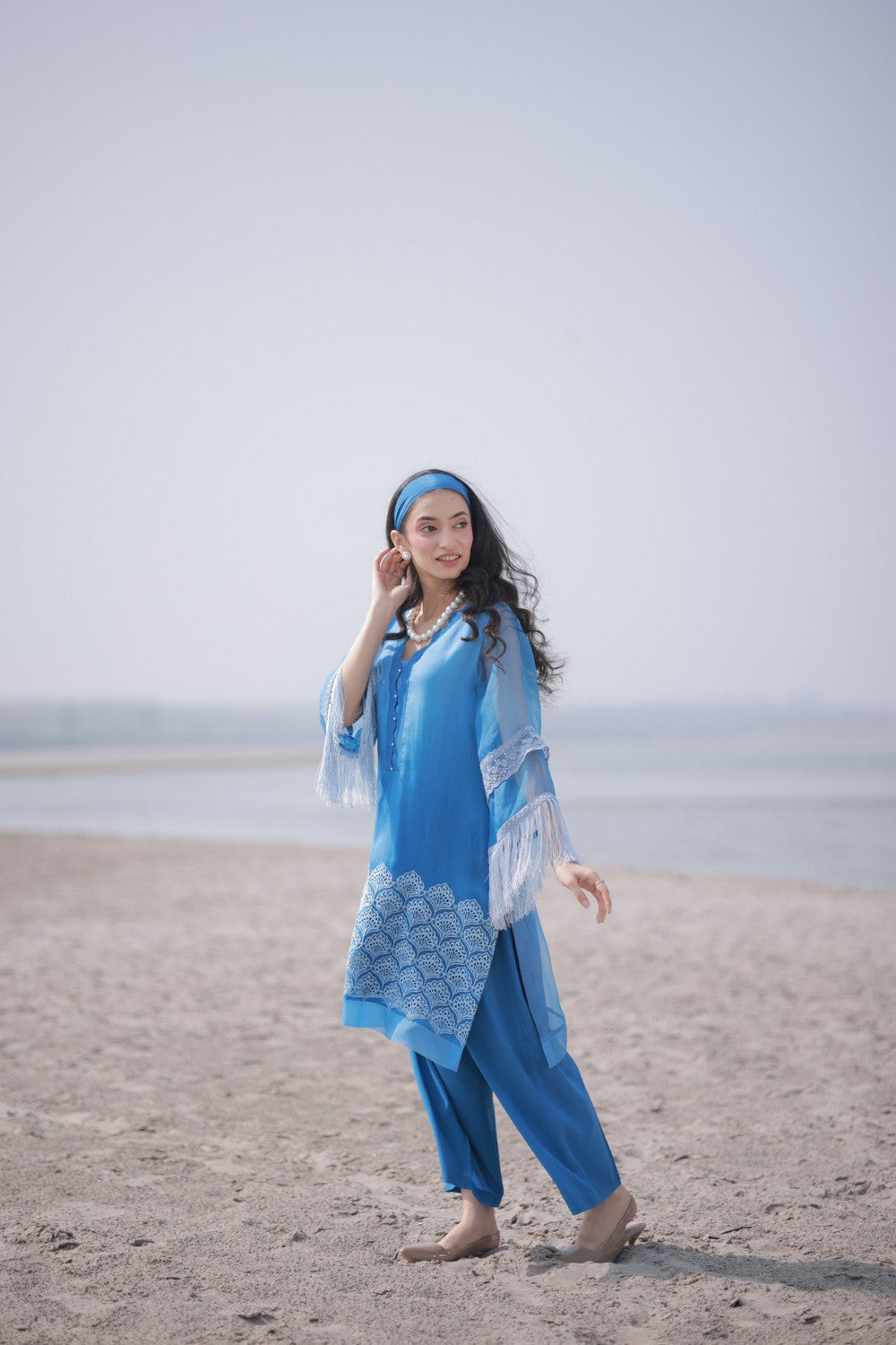 Blue Fringe Kurta Set