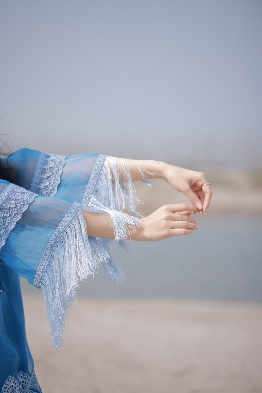 Blue Fringe Kurta Set