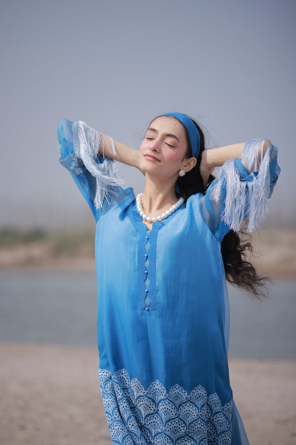 Blue Fringe Kurta Set