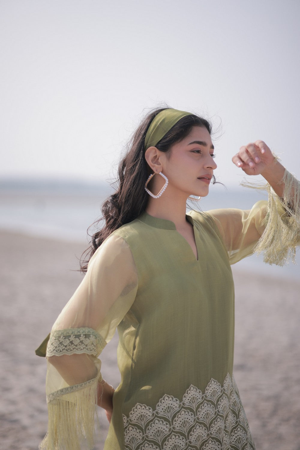 Olive Fringe Kurta Set