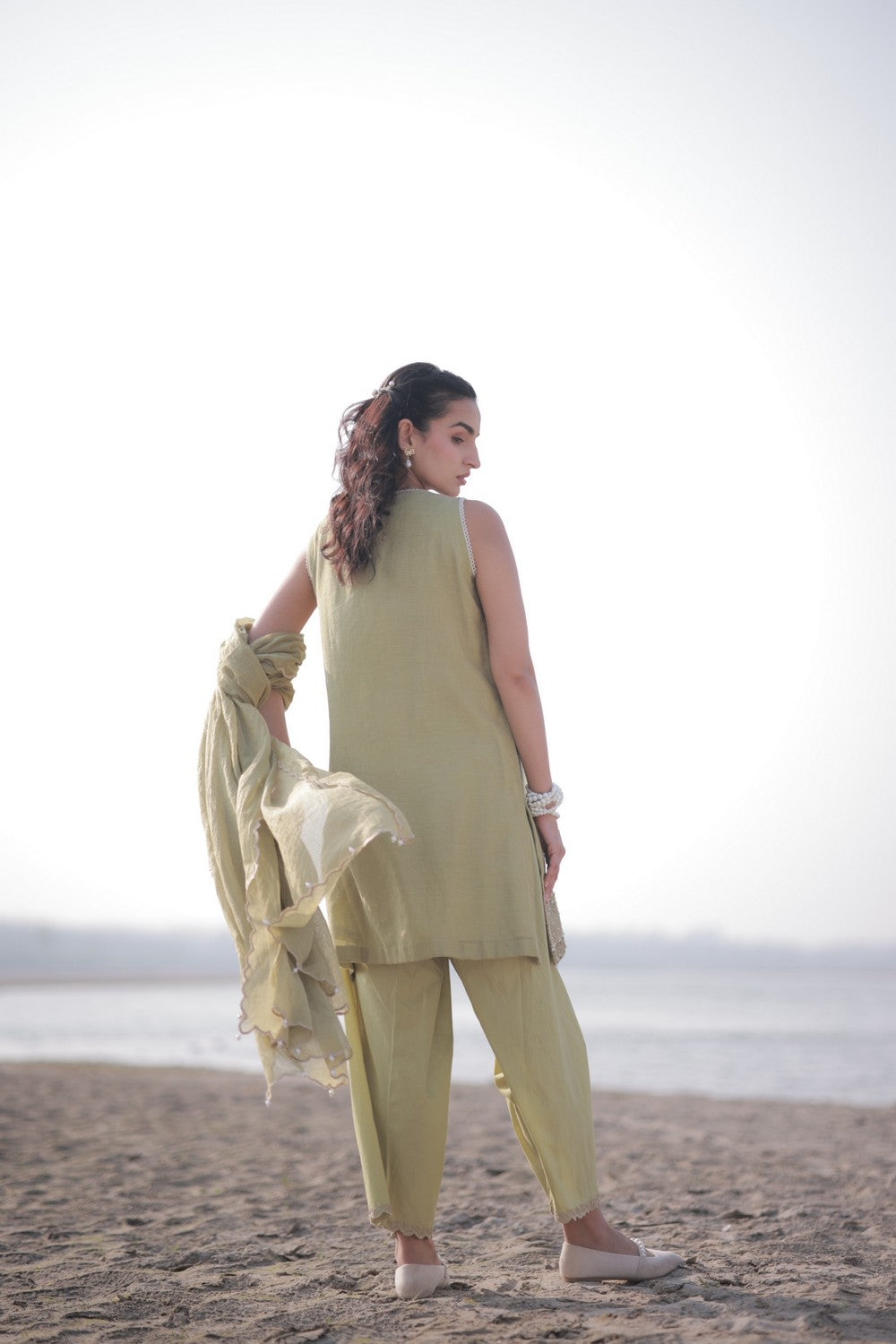 Olive Cotton Net Suit