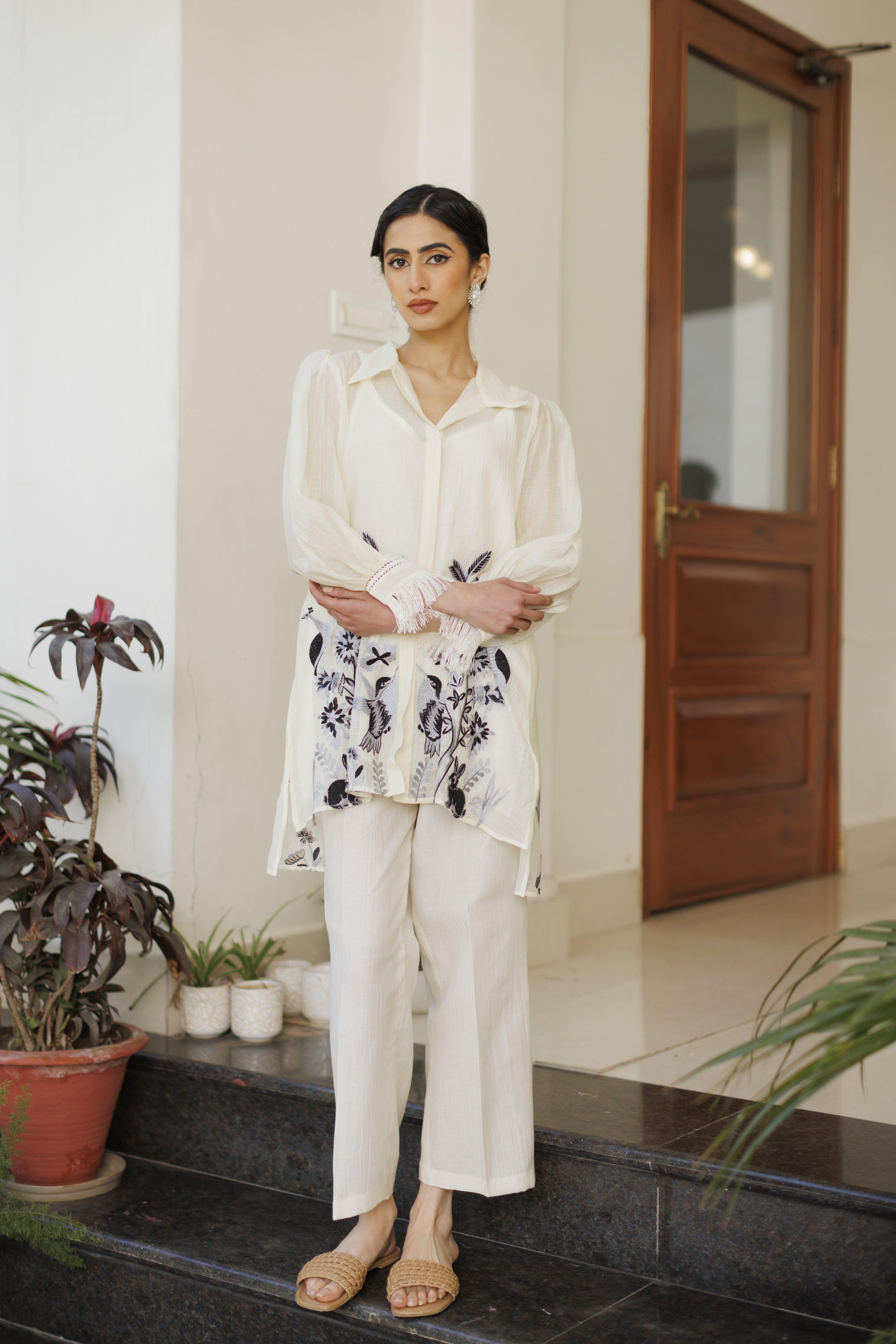 Off White Embroidered Co-ord Set