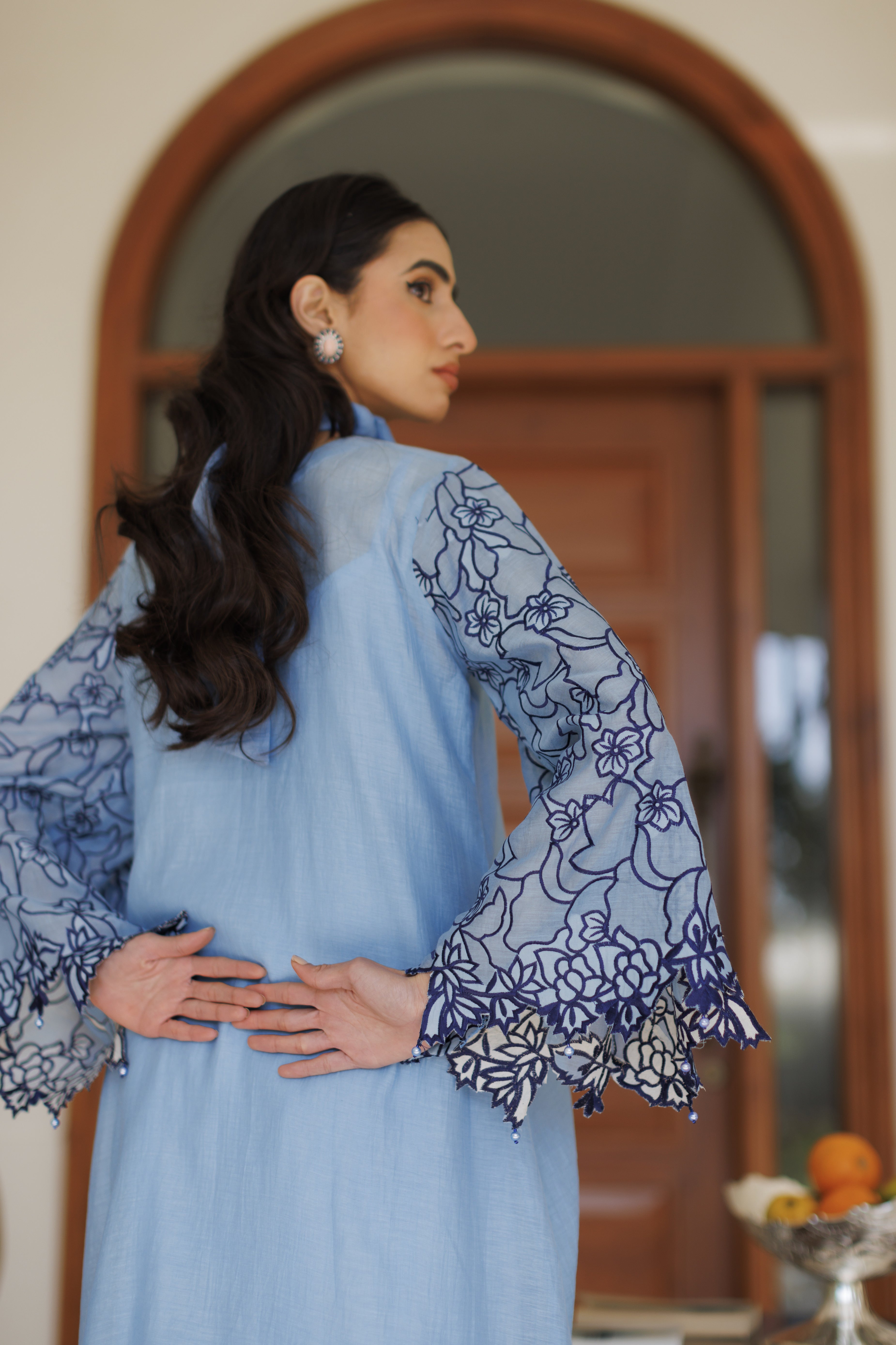 Blue Floral Cutwork Kurta Set