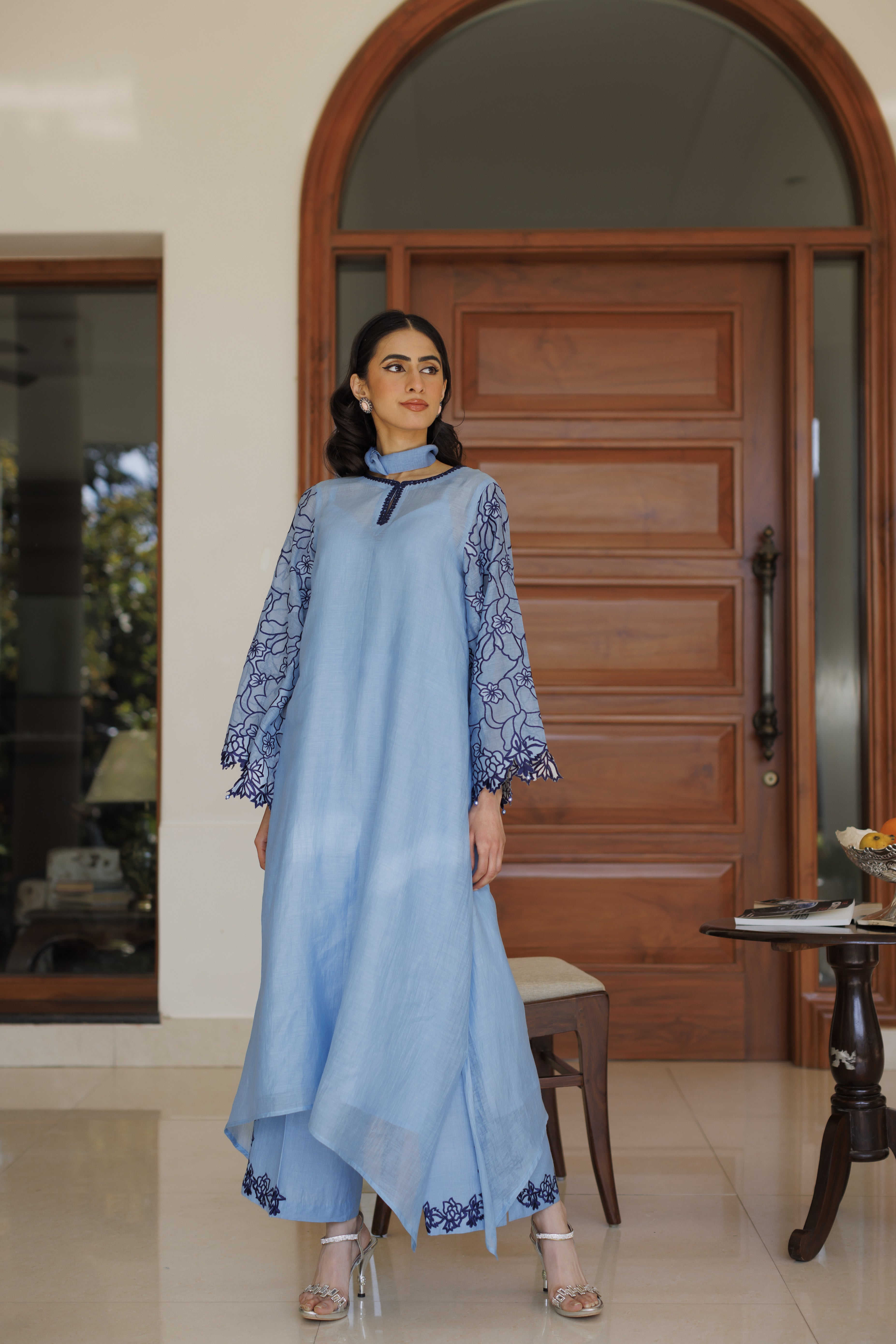 Blue Floral Cutwork Kurta Set