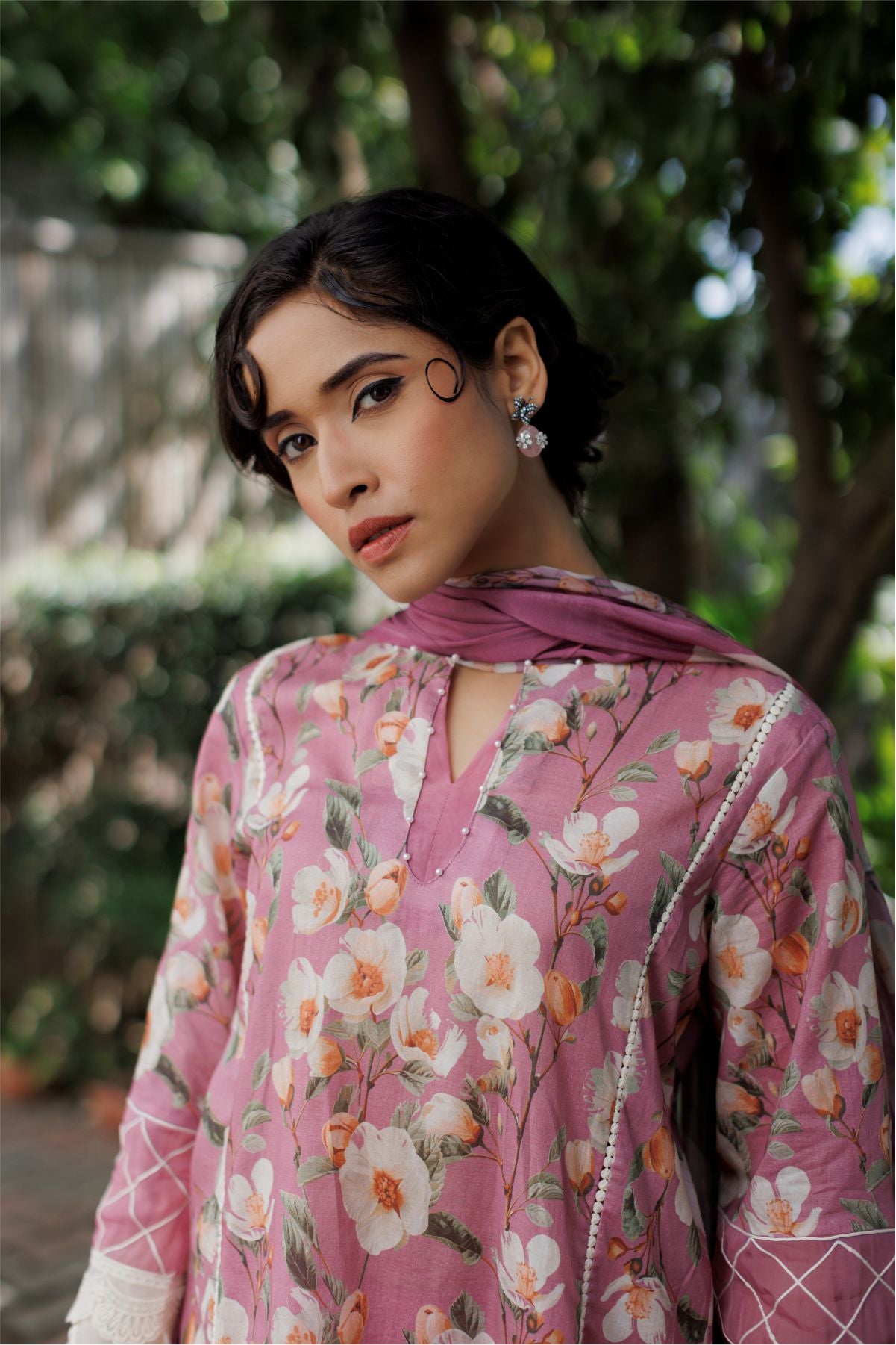 Pink Floral Shirt with Dupatta