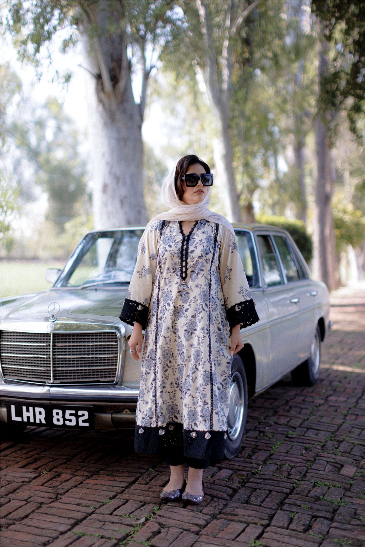 Off White Floral Shirt with Dupatta