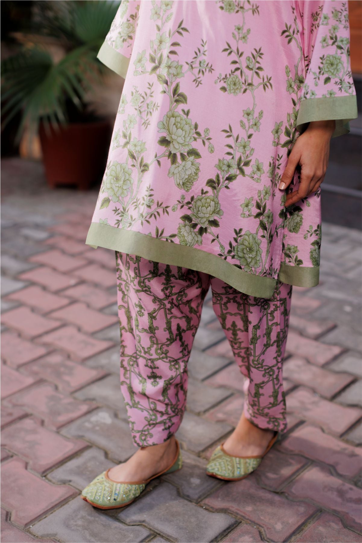 Pink Floral Silk Co-ord Set