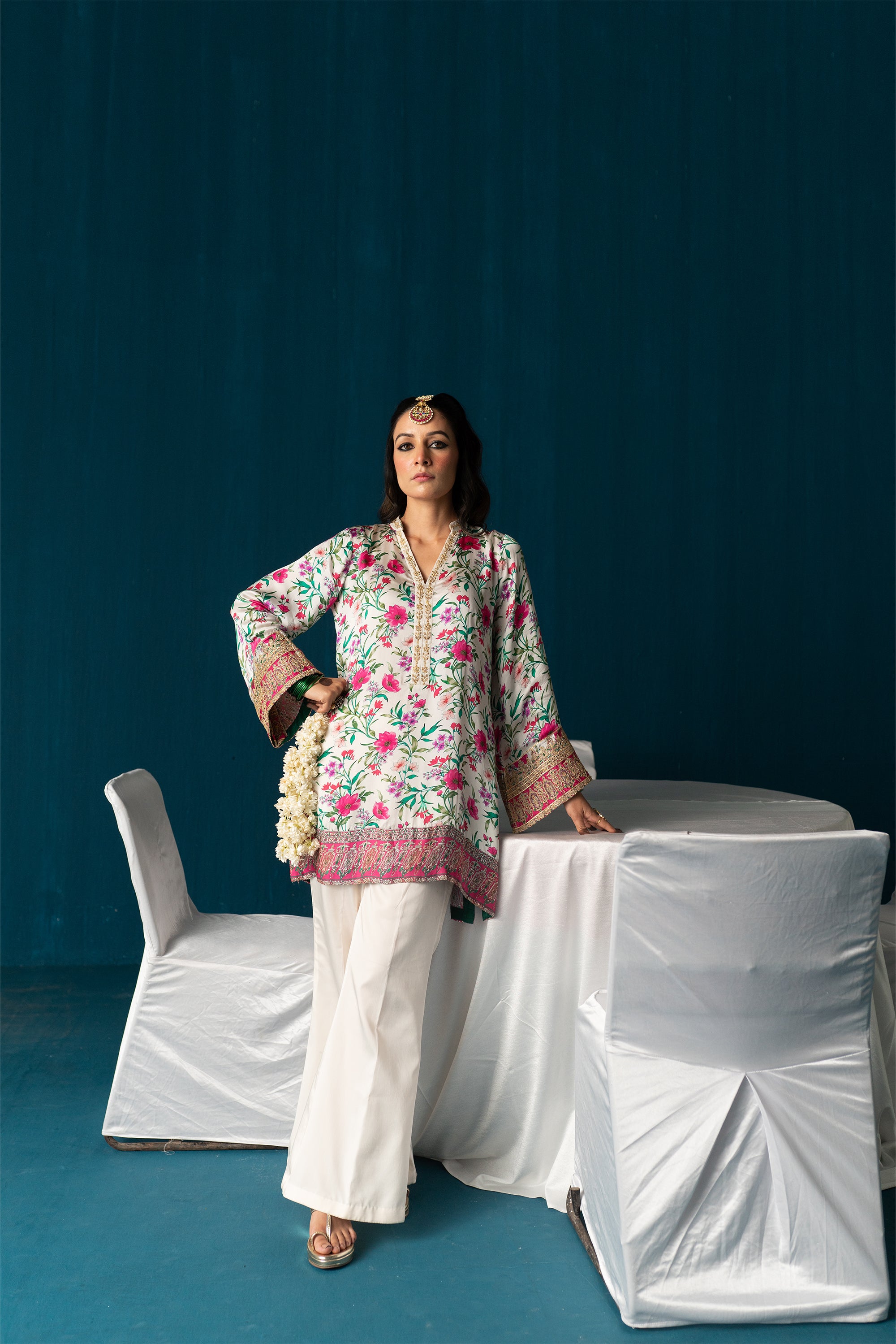 Zoya - Satin Embroidered Kurta Set - White