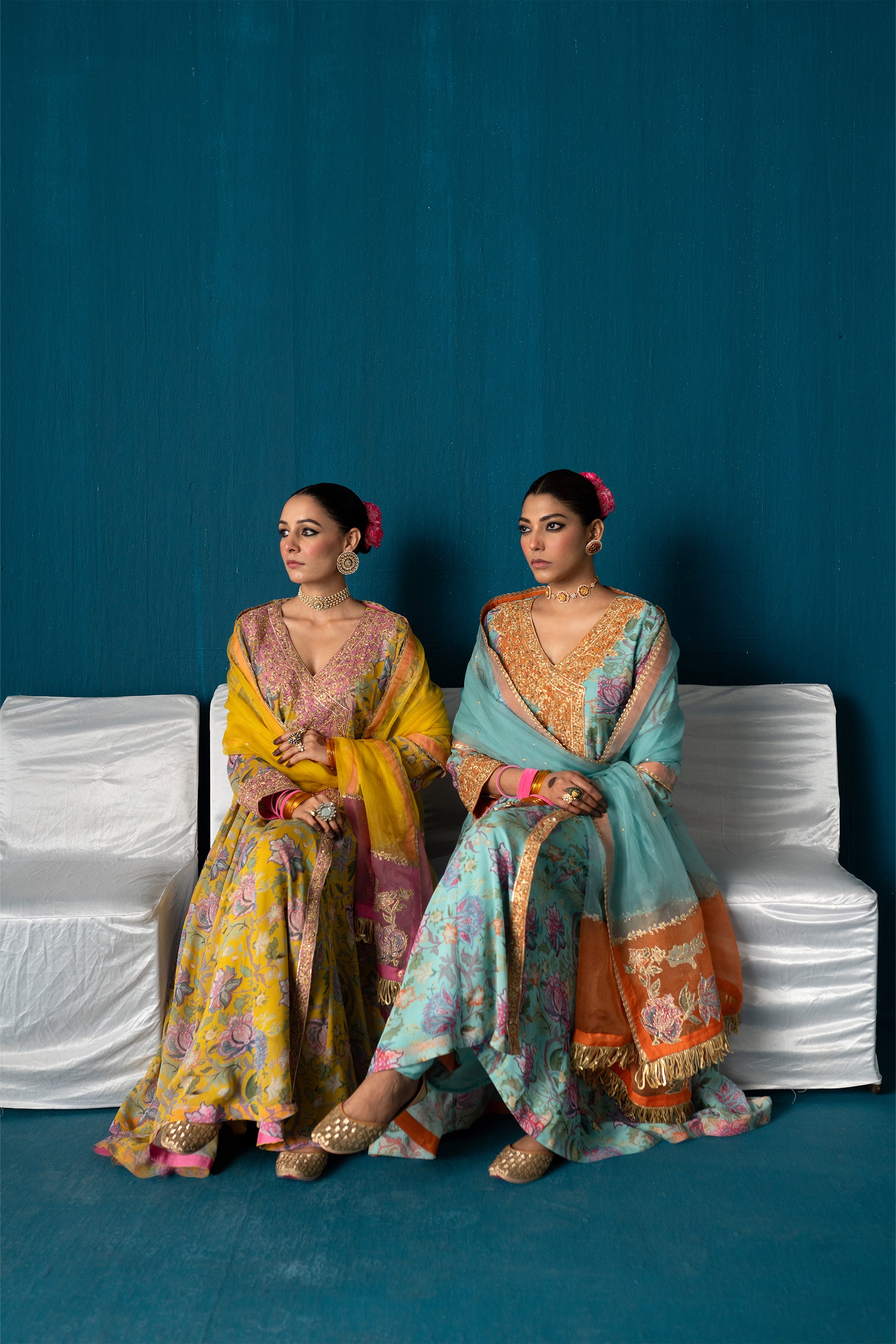 Nayaab- Printed Kalidar Anarkali with Dupatta - Yellow