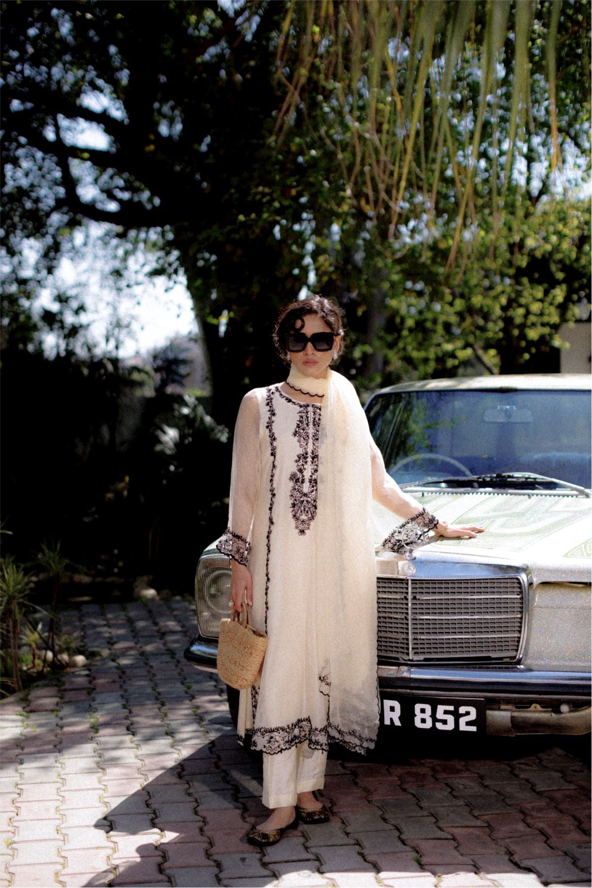 Off White Cotton Net Shirt with Dupatta