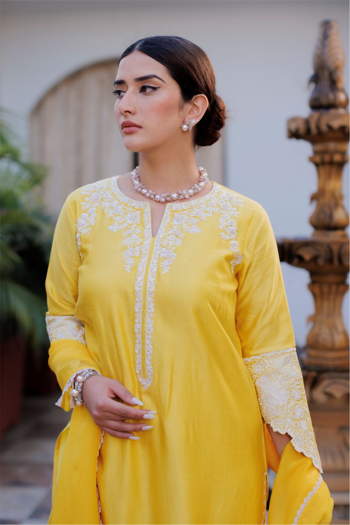 Yellow Embroidered Shirt with Dupatta