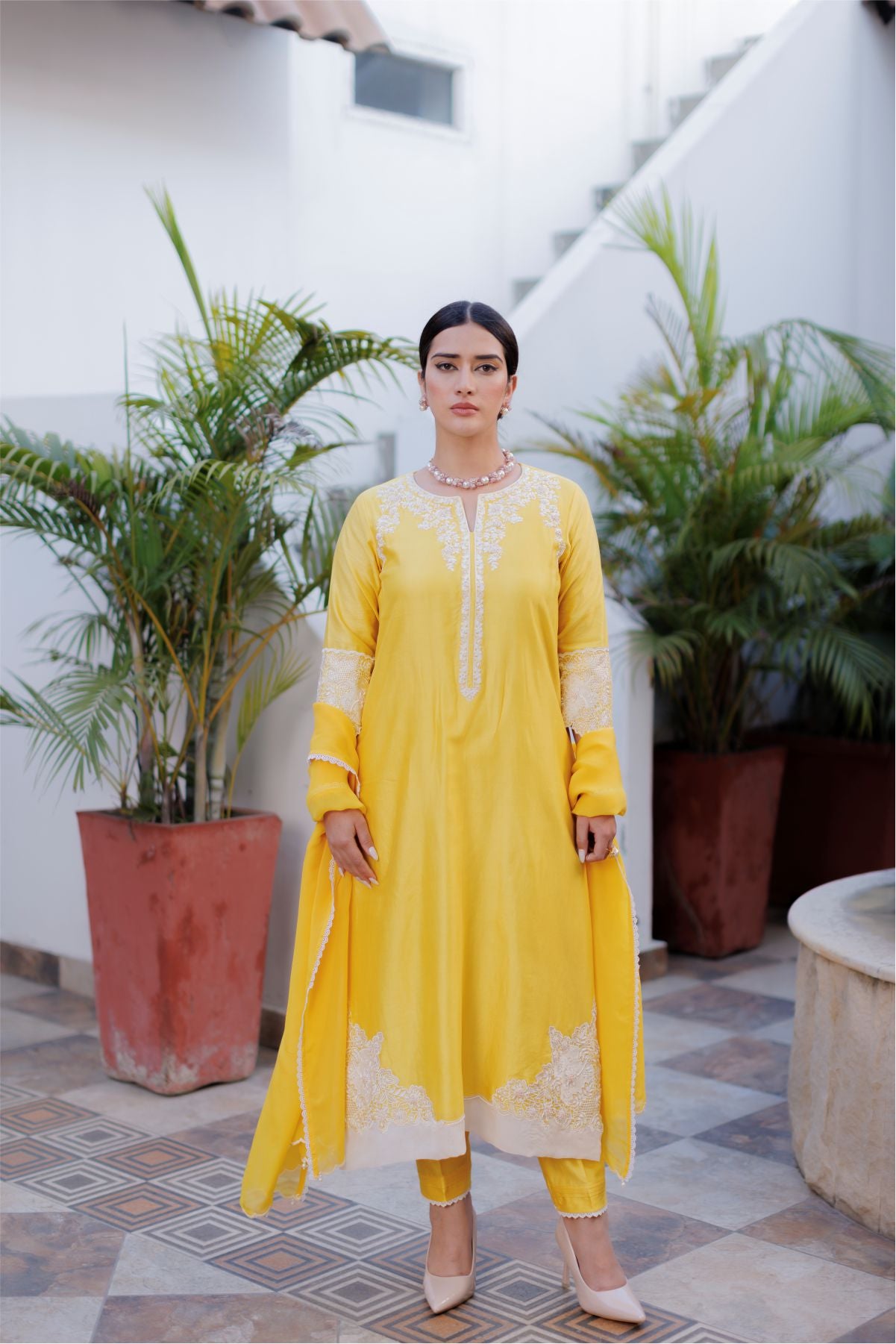 Yellow Embroidered Shirt with Dupatta