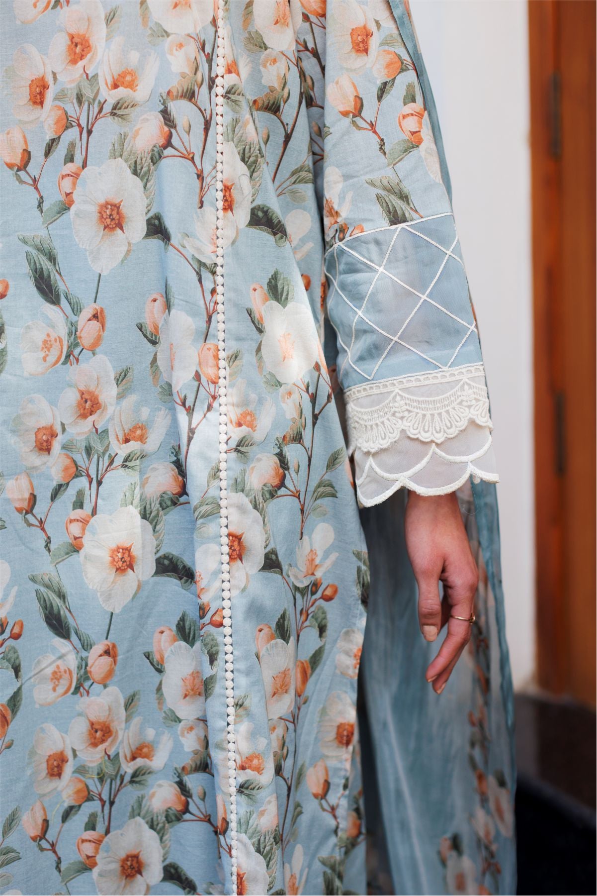 Aqua Blue Floral Shirt with Dupatta
