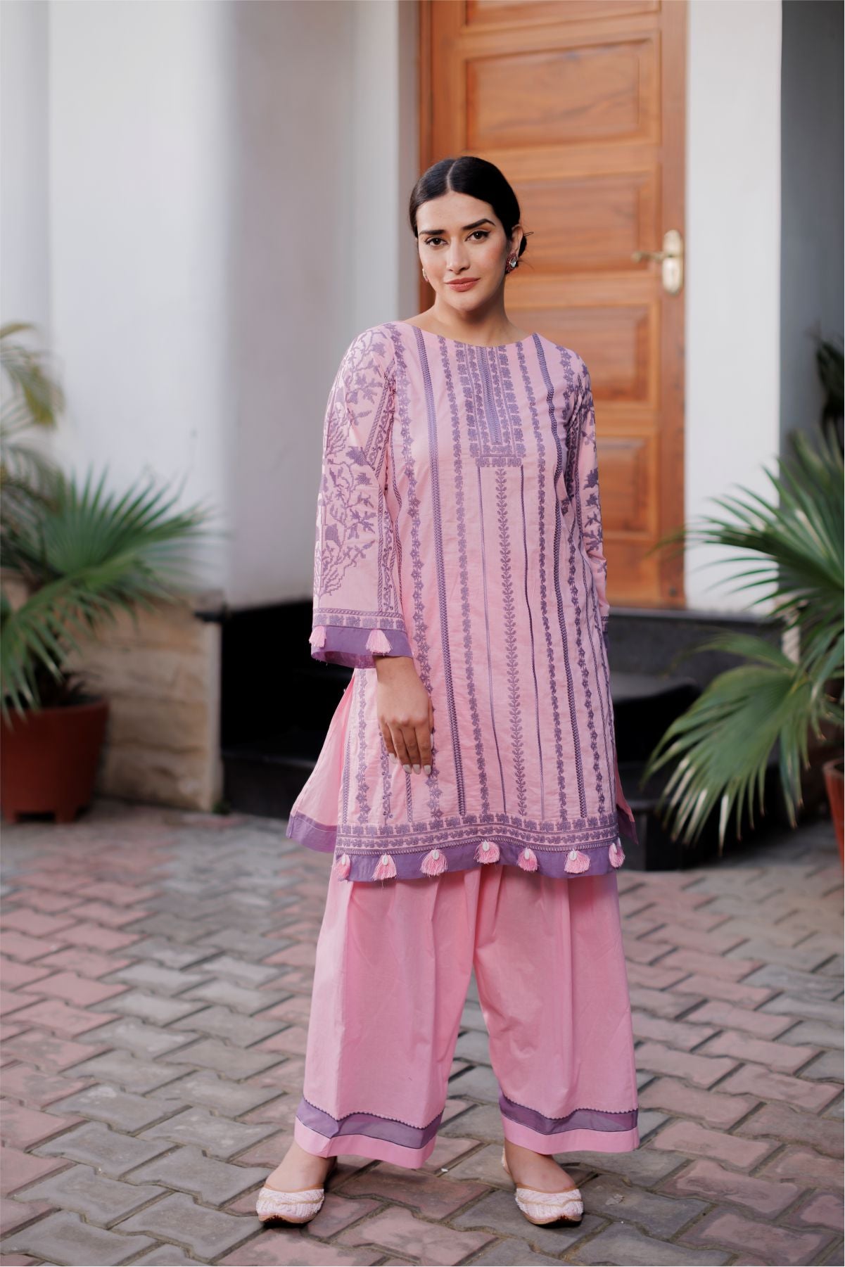 Pink Cross Stitch Kurta Set