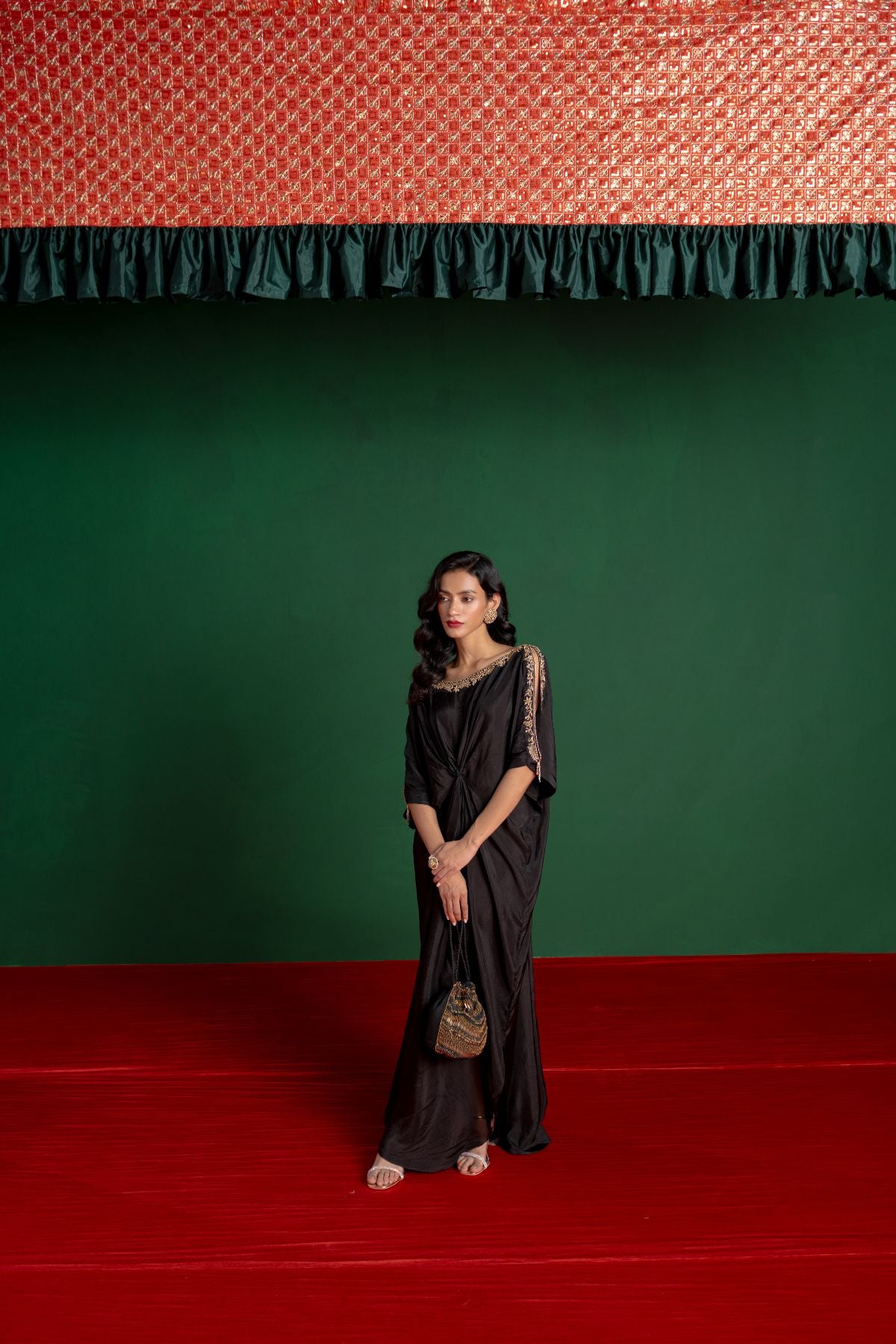 Black Hand Embroidered Kaftan