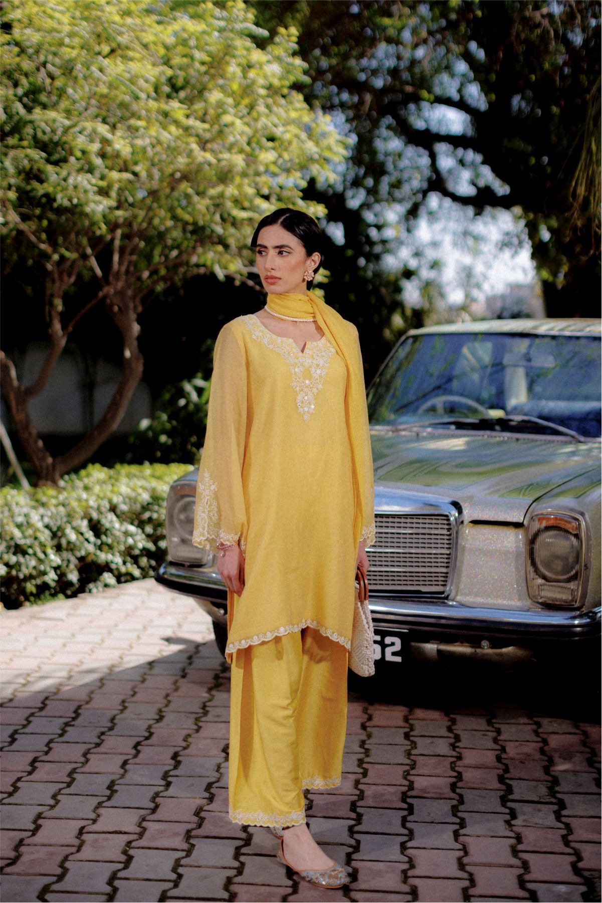 Yellow Cotton Net Kurta with Dupatta